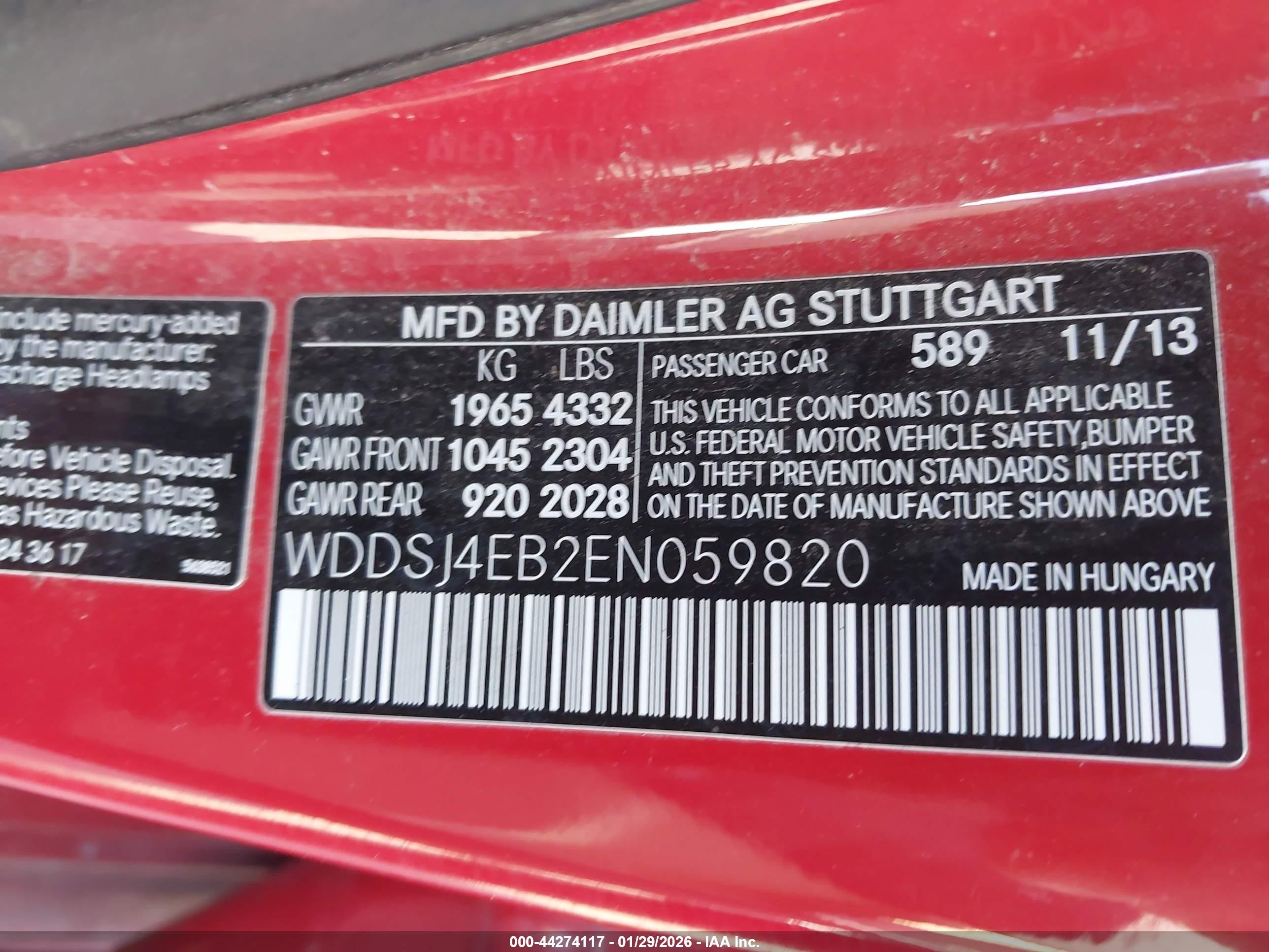 2014 Mercedes-benz Cla 250   Red vin: WDDSJ4EB2EN059820