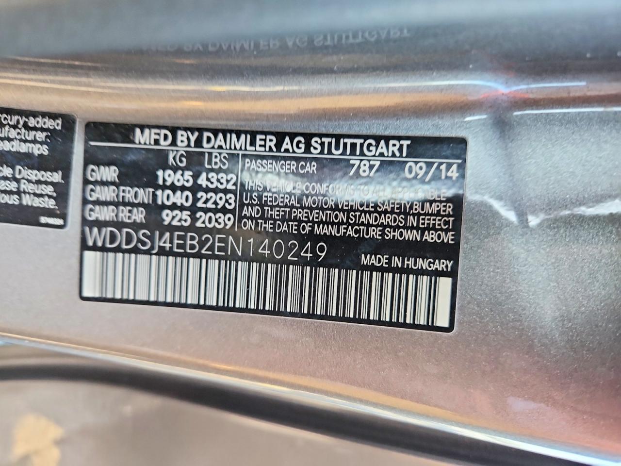 2014 Mercedes-benz Cla 250 Gray vin: WDDSJ4EB2EN140249