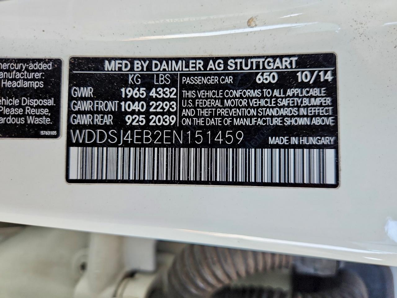 2014 Mercedes-benz Cla 250 White vin: WDDSJ4EB2EN151459