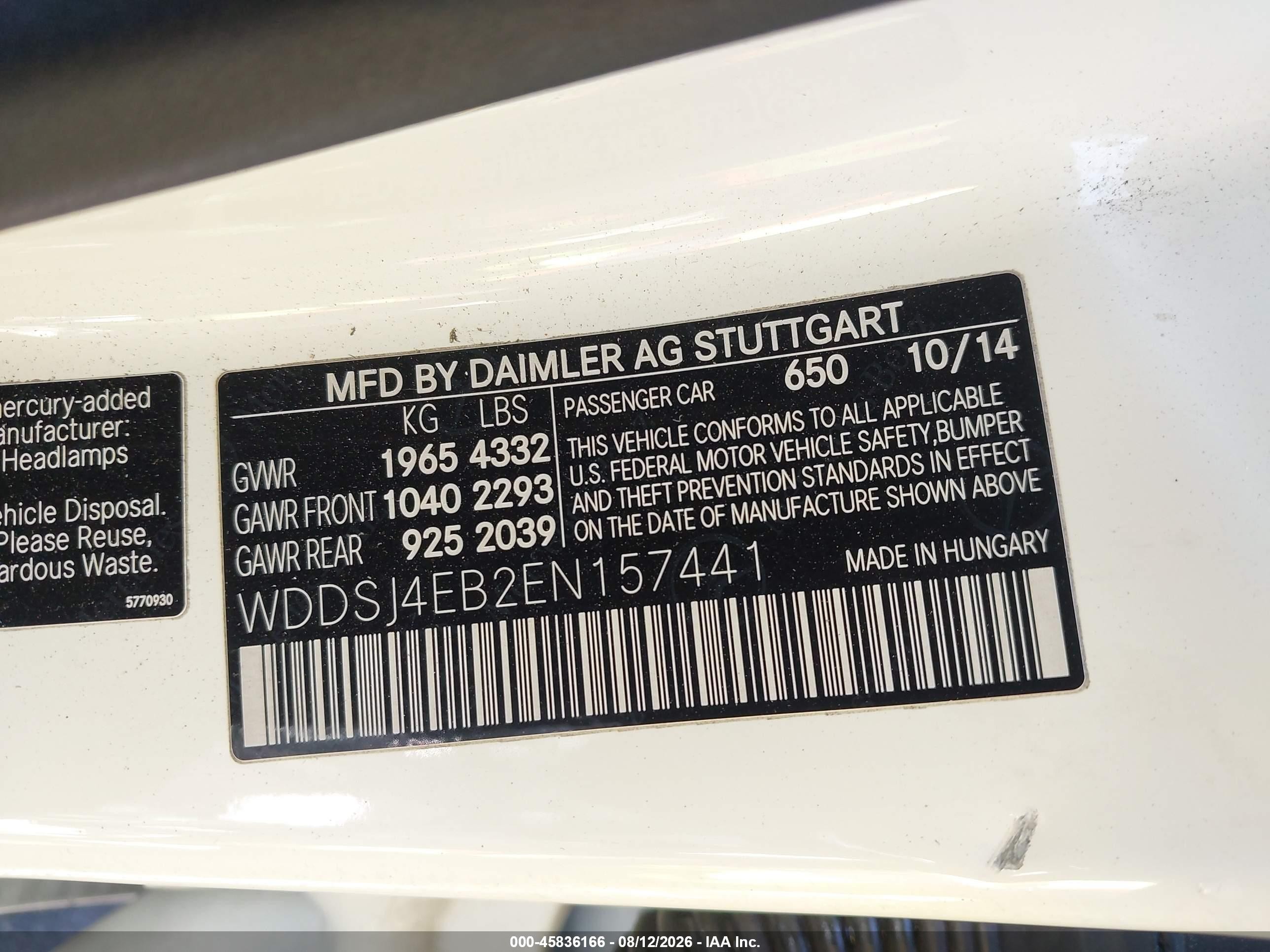 2014 Mercedes-benz Cla 250 Белый vin: WDDSJ4EB2EN157441
