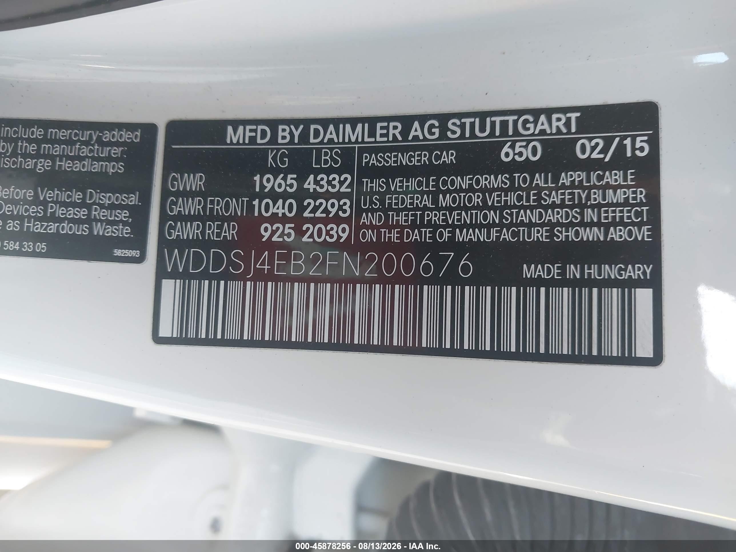 2015 Mercedes-benz Cla 250 White vin: WDDSJ4EB2FN200676