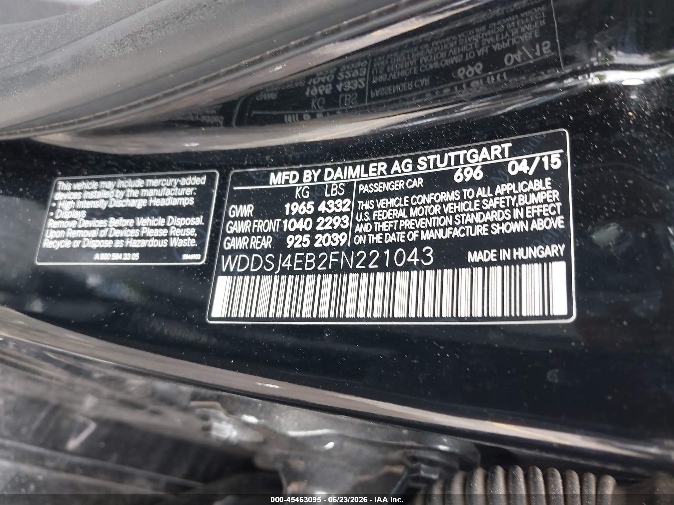 2015 Mercedes-benz Cla 250   Black vin: WDDSJ4EB2FN221043