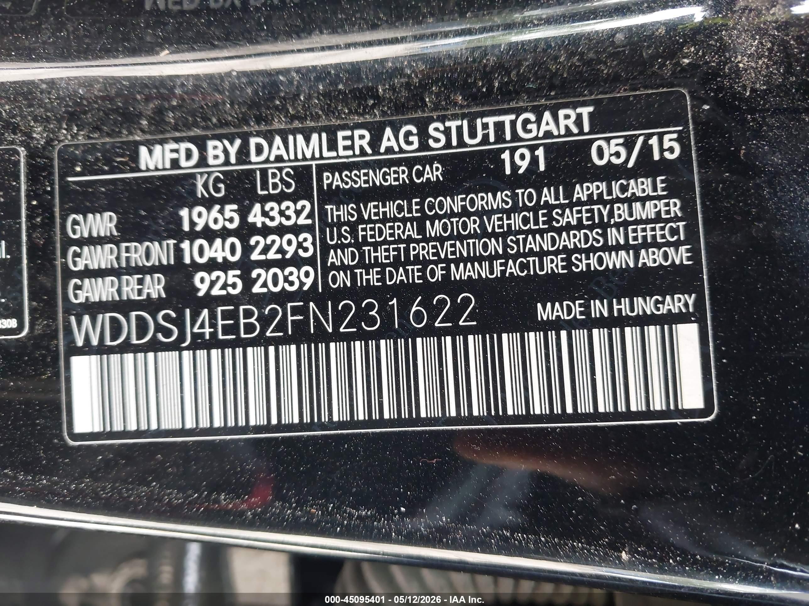 2015 Mercedes-benz Cla 250   Black vin: WDDSJ4EB2FN231622