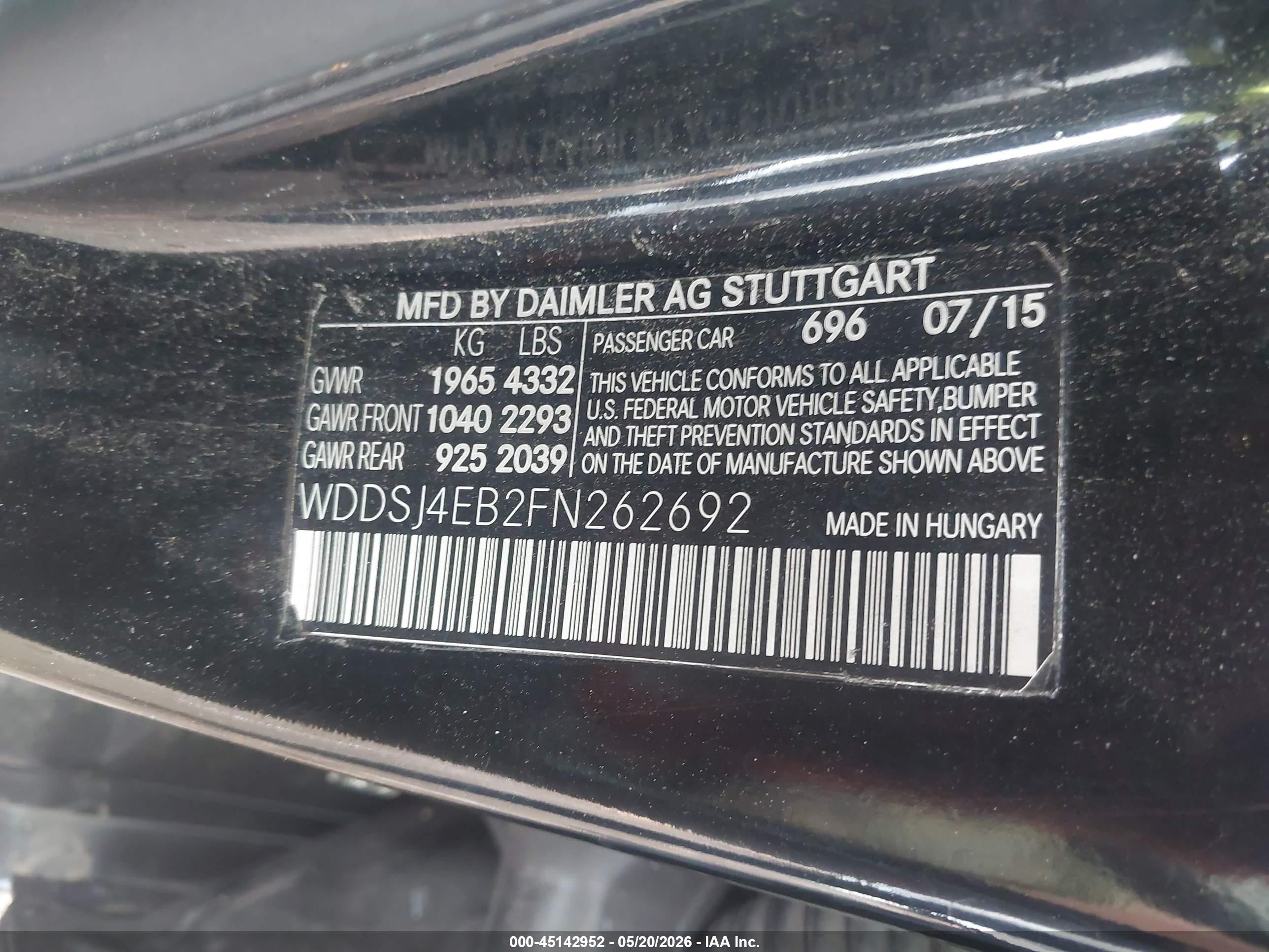 2015 Mercedes-benz Cla 250   Black vin: WDDSJ4EB2FN262692