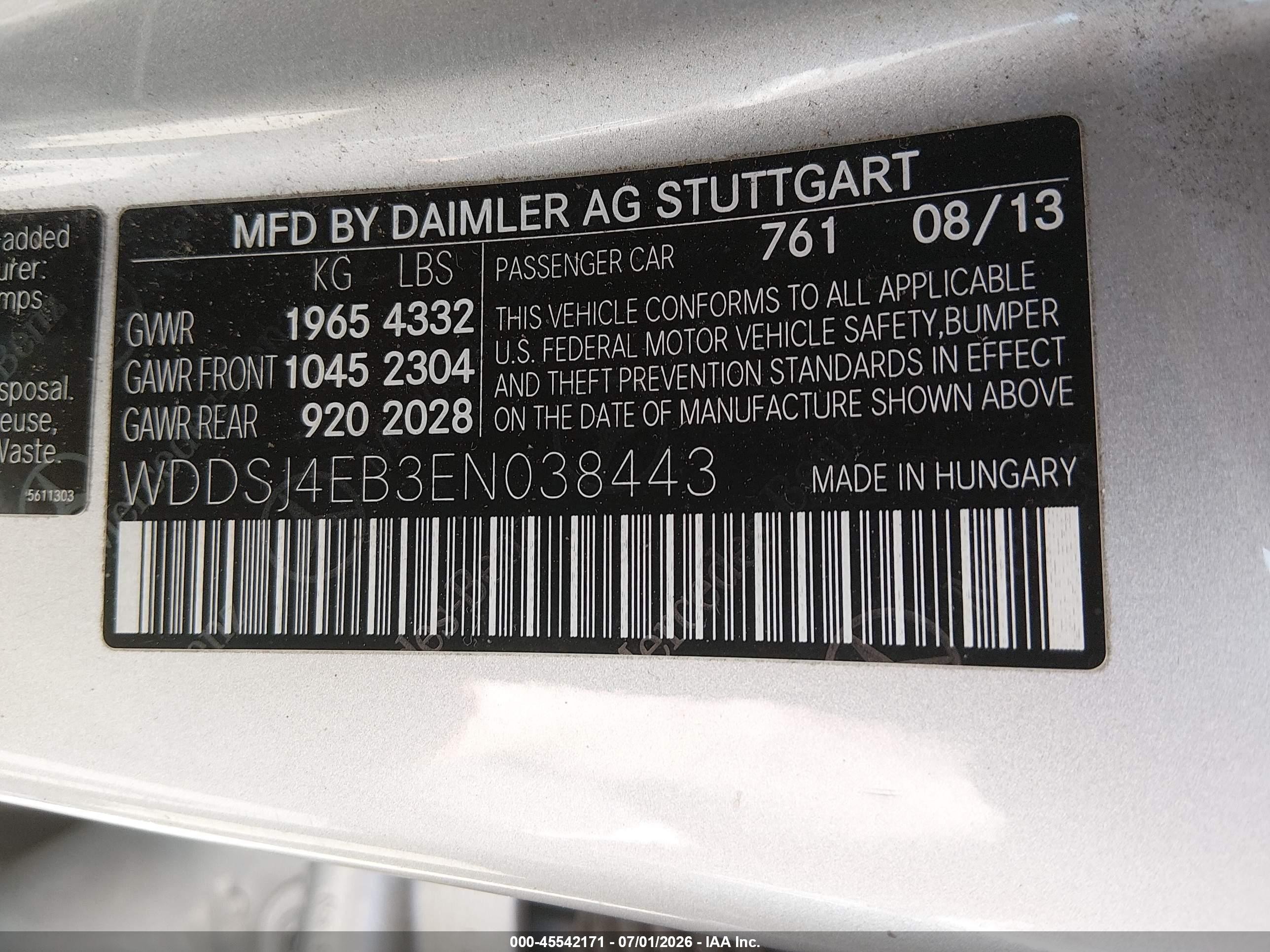 2014 Mercedes-benz Cla 250   Silver vin: WDDSJ4EB3EN038443