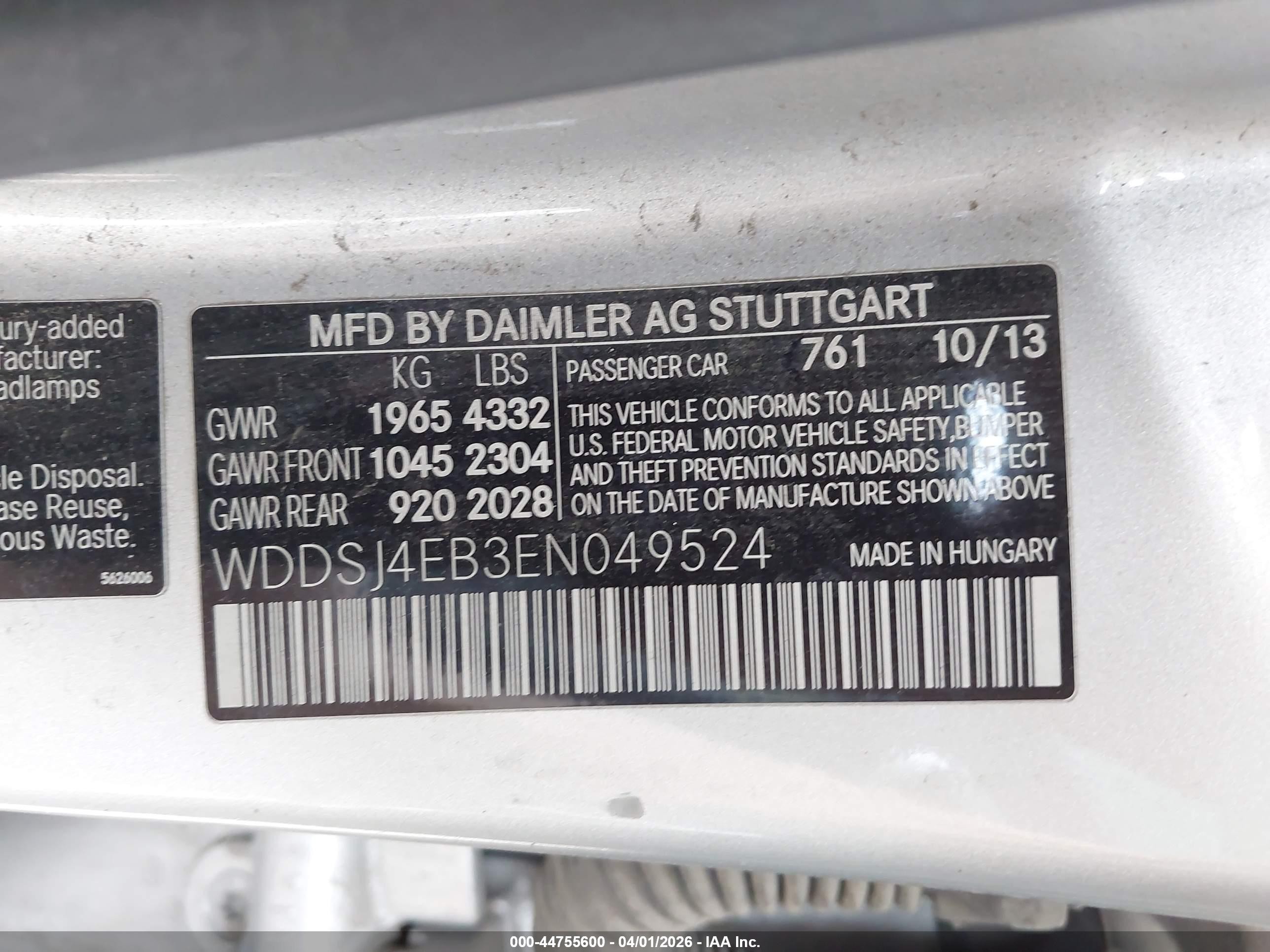 2014 Mercedes-benz Cla 250   Silver vin: WDDSJ4EB3EN049524