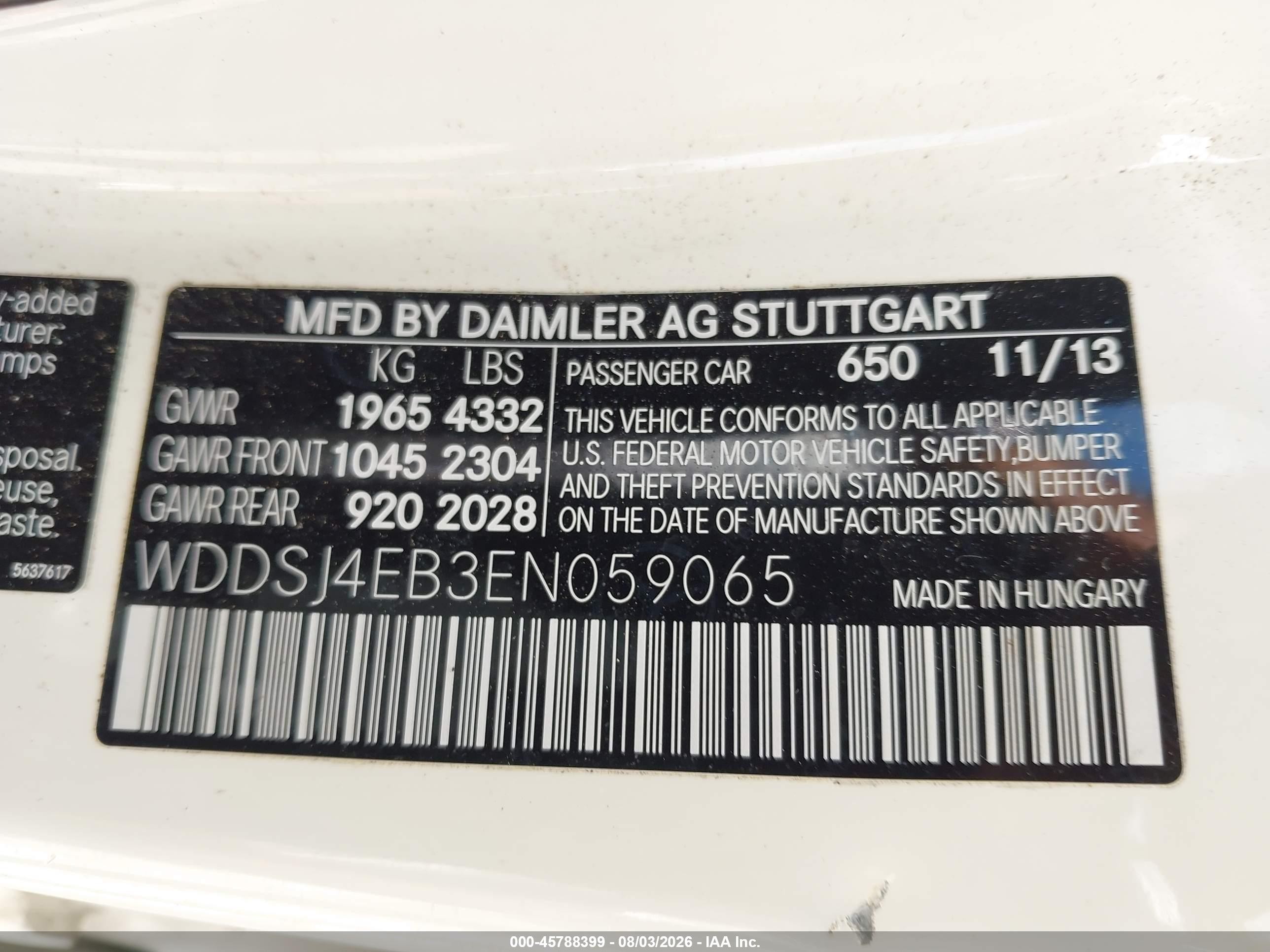 2014 Mercedes-benz Cla 250   White vin: WDDSJ4EB3EN059065