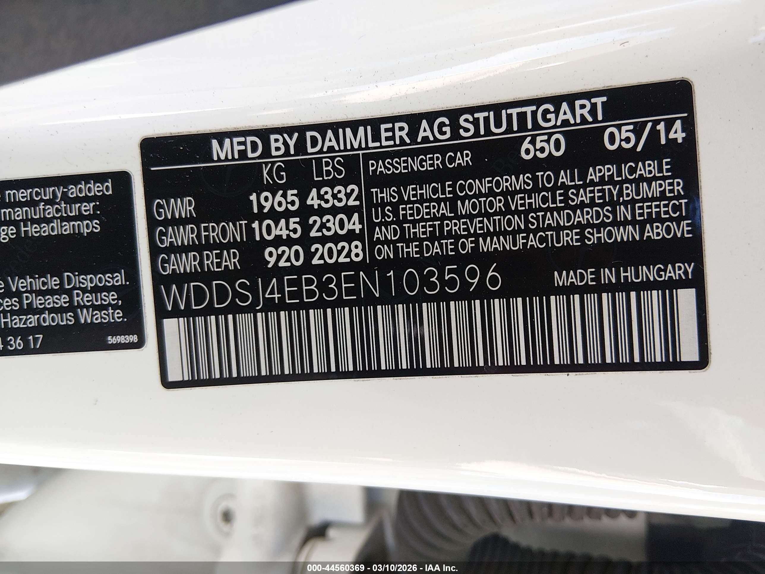 2014 Mercedes-benz Cla 250 Белый vin: WDDSJ4EB3EN103596