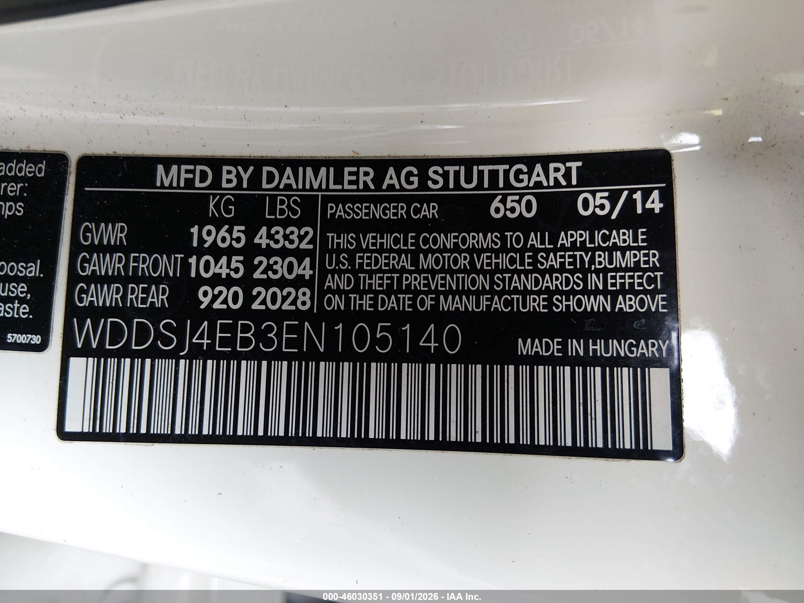 2014 Mercedes-benz Cla 250 White vin: WDDSJ4EB3EN105140
