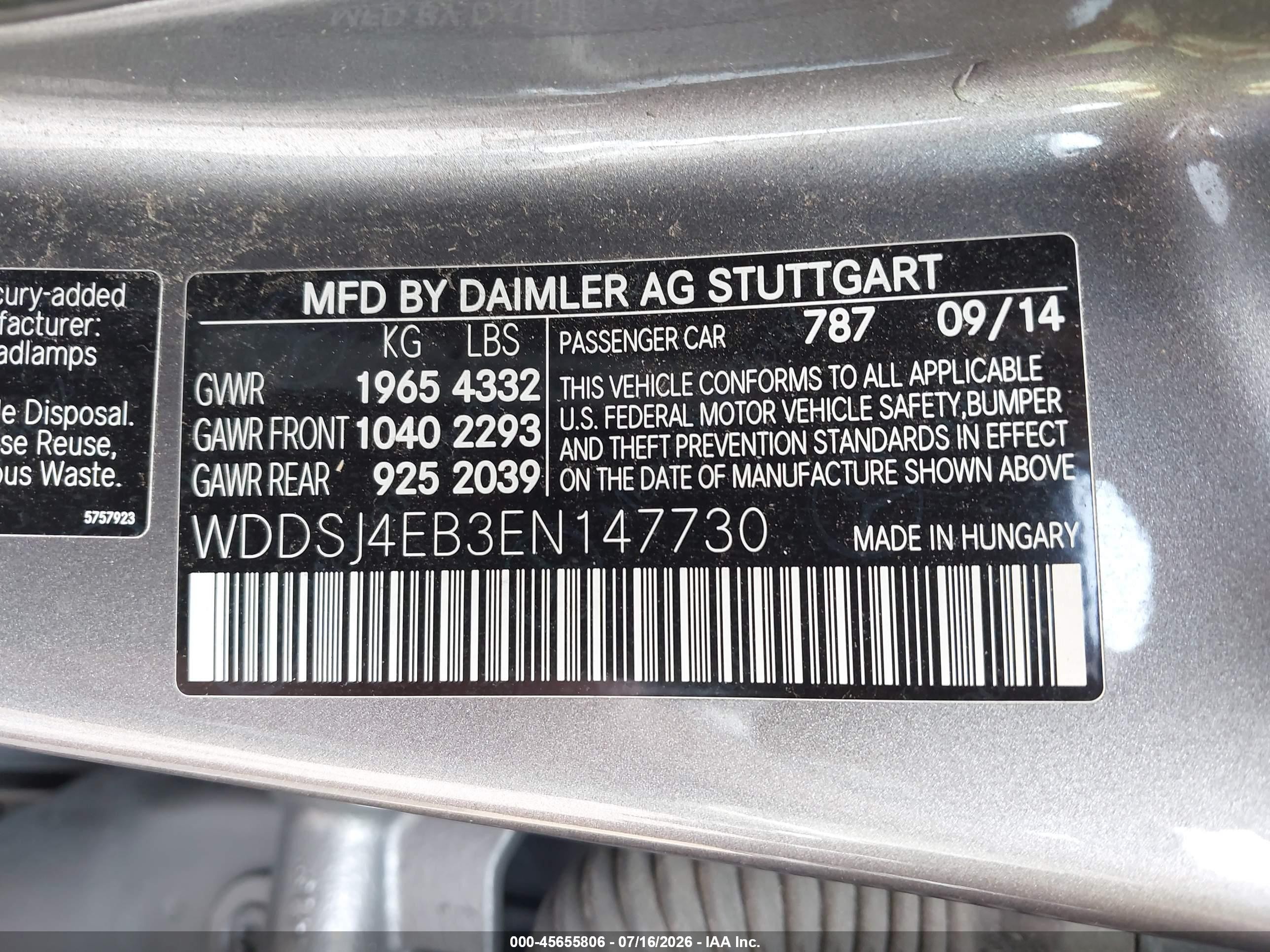 2014 Mercedes-benz Cla 250   Gray vin: WDDSJ4EB3EN147730