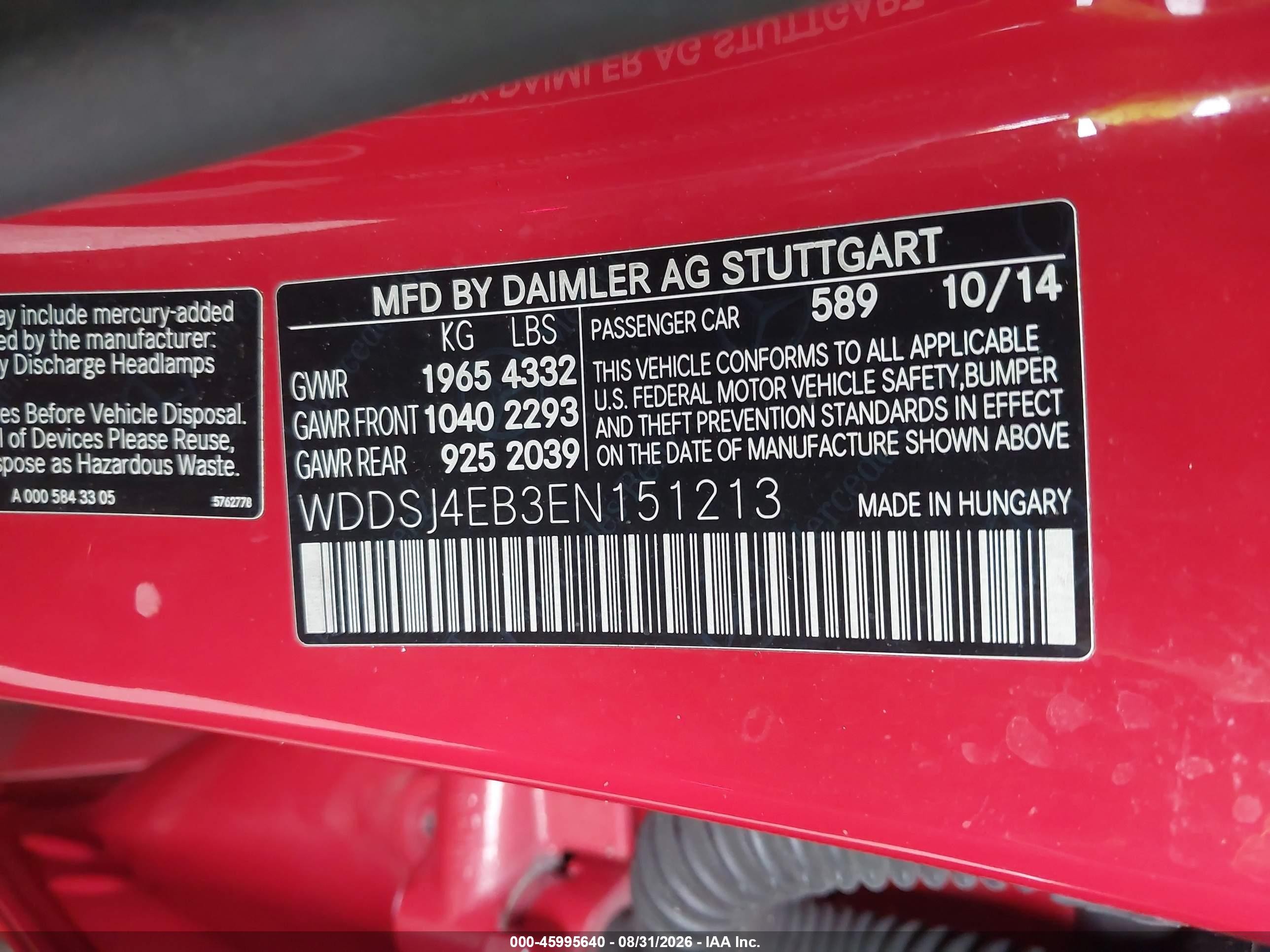 2014 Mercedes-benz Cla 250   Red vin: WDDSJ4EB3EN151213