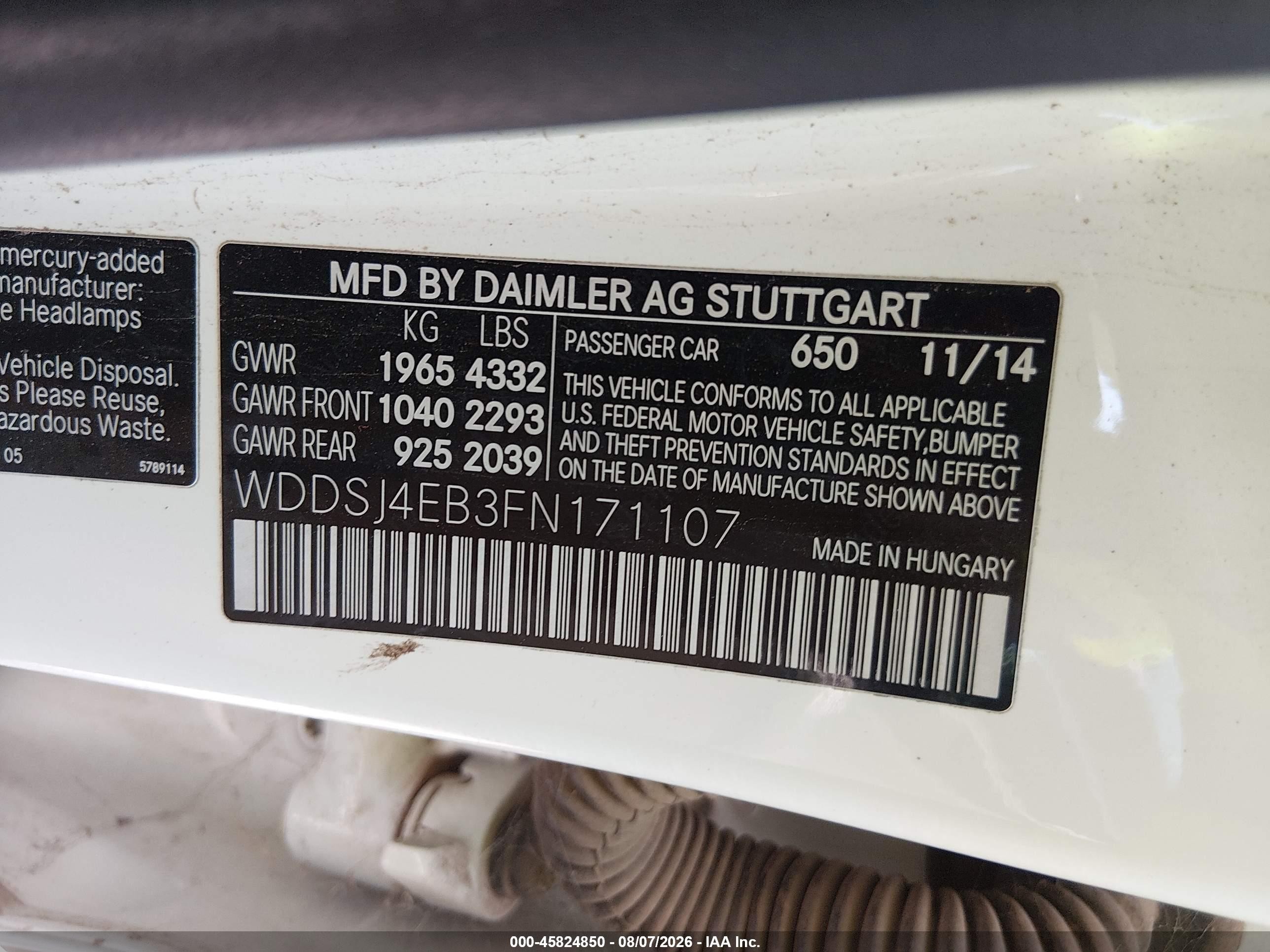 2015 Mercedes-benz Cla 250   Champagne vin: WDDSJ4EB3FN171107