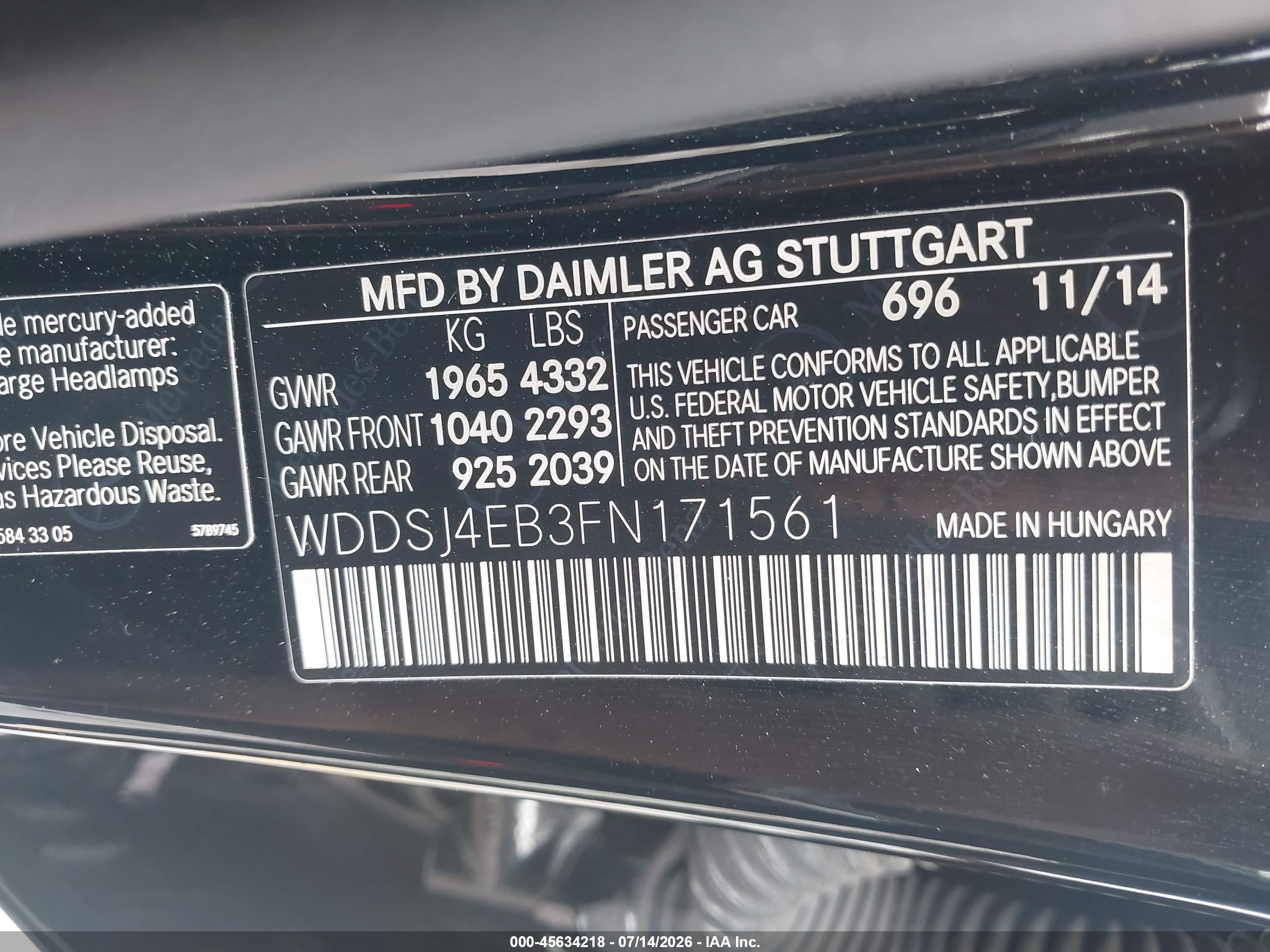 2015 Mercedes-benz Cla 250   Black vin: WDDSJ4EB3FN171561