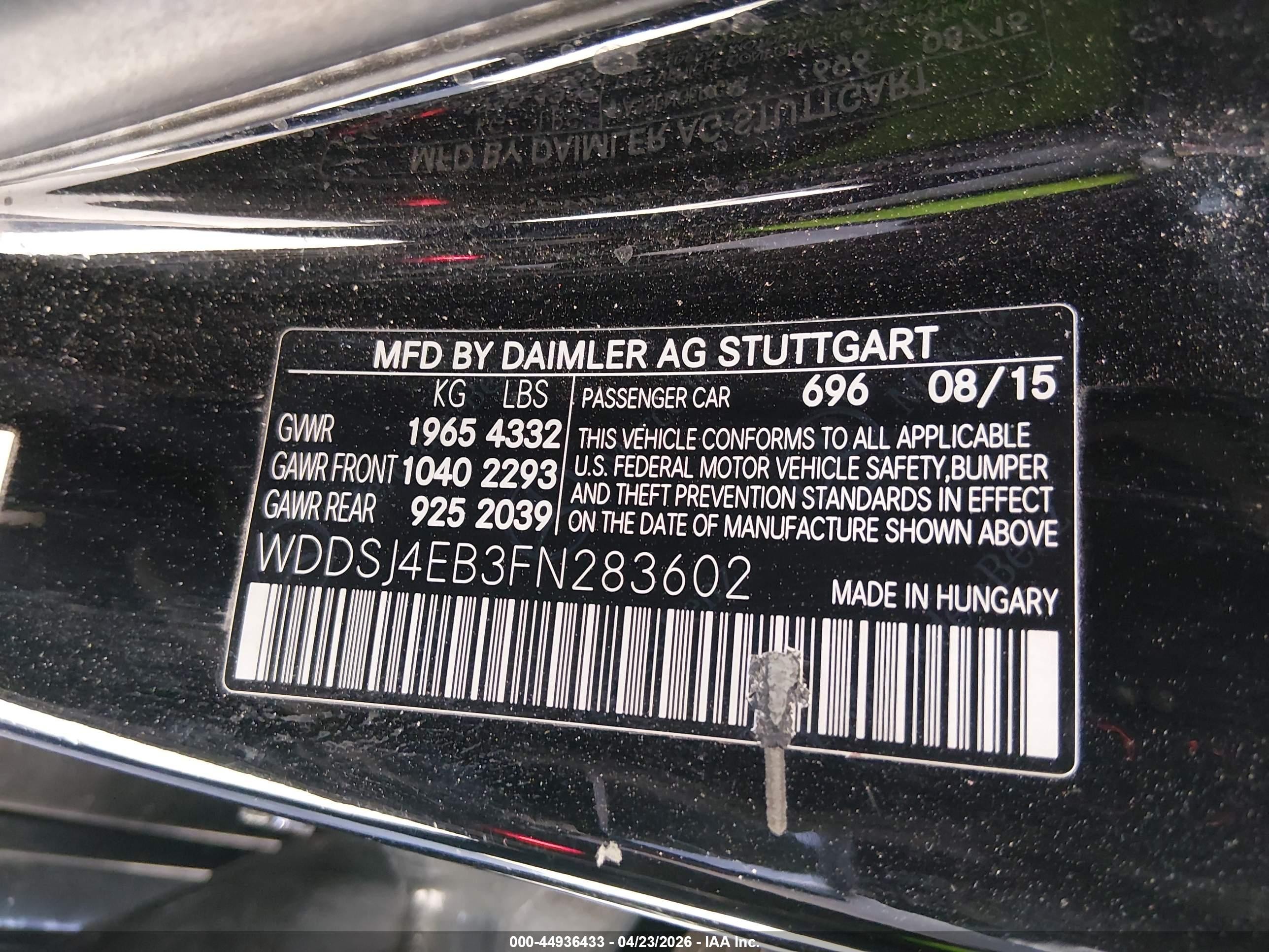 2015 Mercedes-benz Cla 250   Черный vin: WDDSJ4EB3FN283602