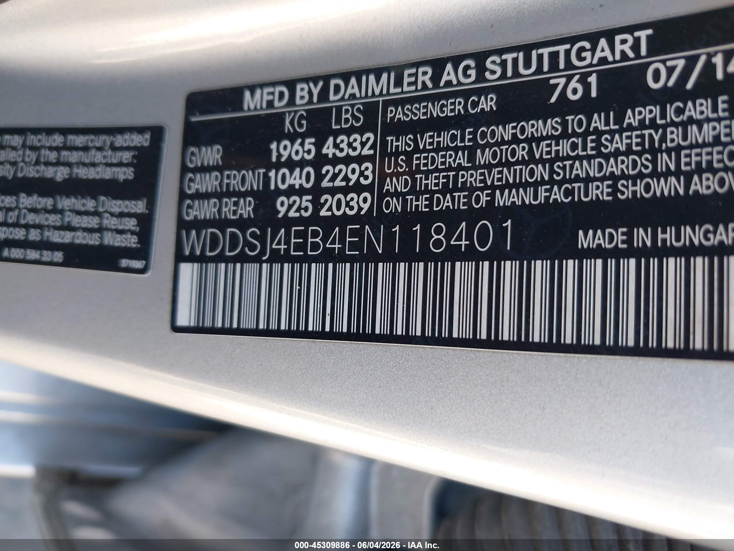 2014 Mercedes-benz Cla 250   Серый vin: WDDSJ4EB4EN118401