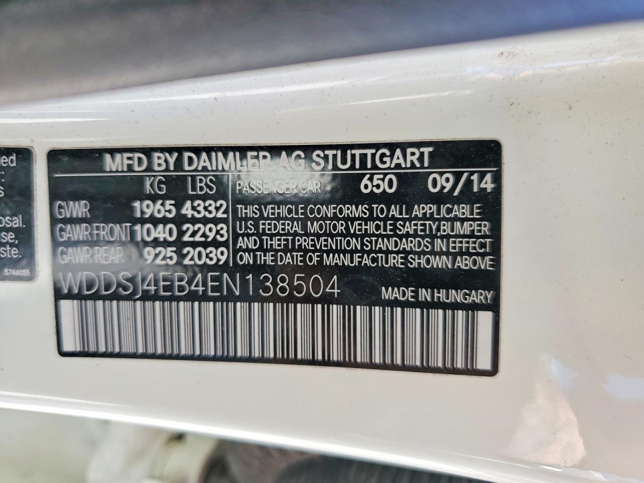 2014 Mercedes-benz Cla 250 White vin: WDDSJ4EB4EN138504