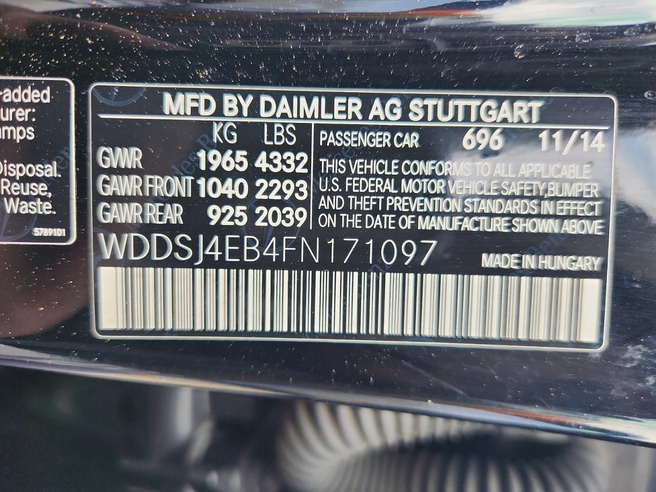 2015 Mercedes-benz Cla 250 Черный vin: WDDSJ4EB4FN171097