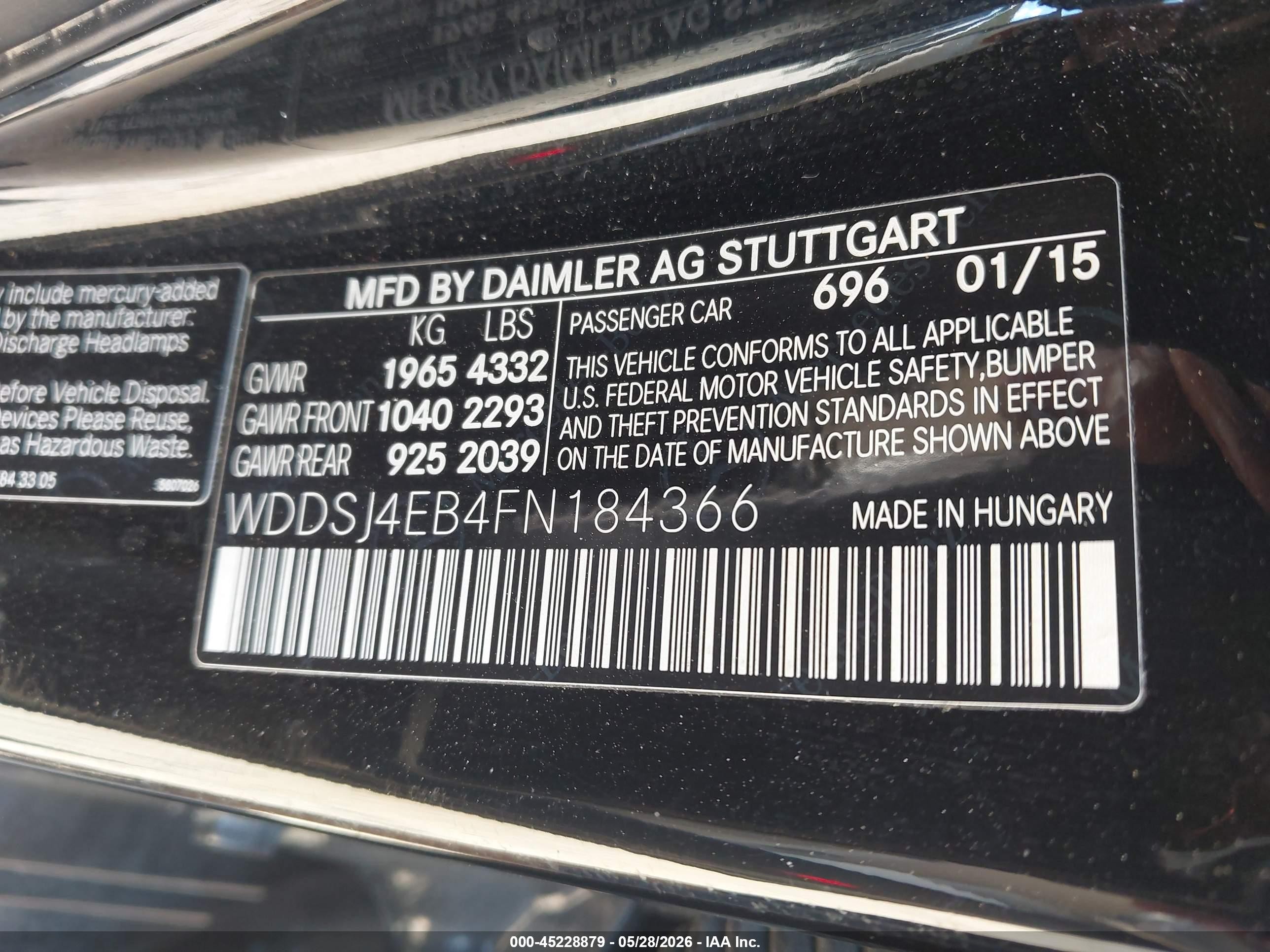 2015 Mercedes-benz Cla 250 Черный vin: WDDSJ4EB4FN184366