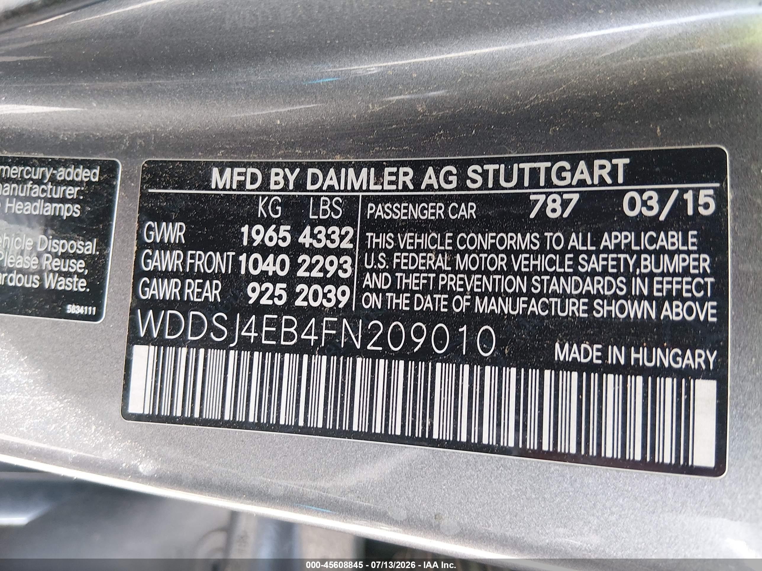 2015 Mercedes-benz Cla 250 Gray vin: WDDSJ4EB4FN209010