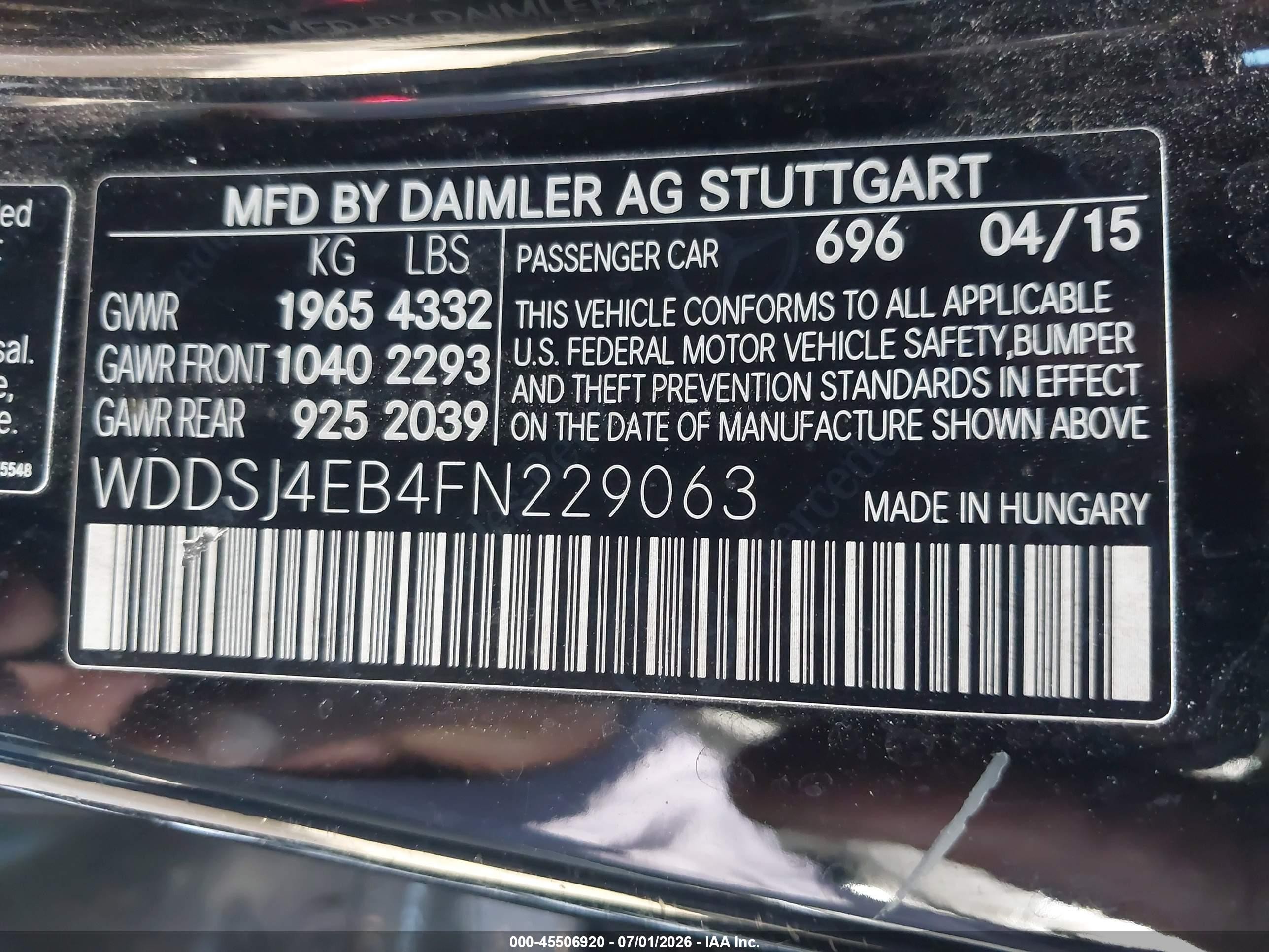 2015 Mercedes-benz Cla 250   Black vin: WDDSJ4EB4FN229063