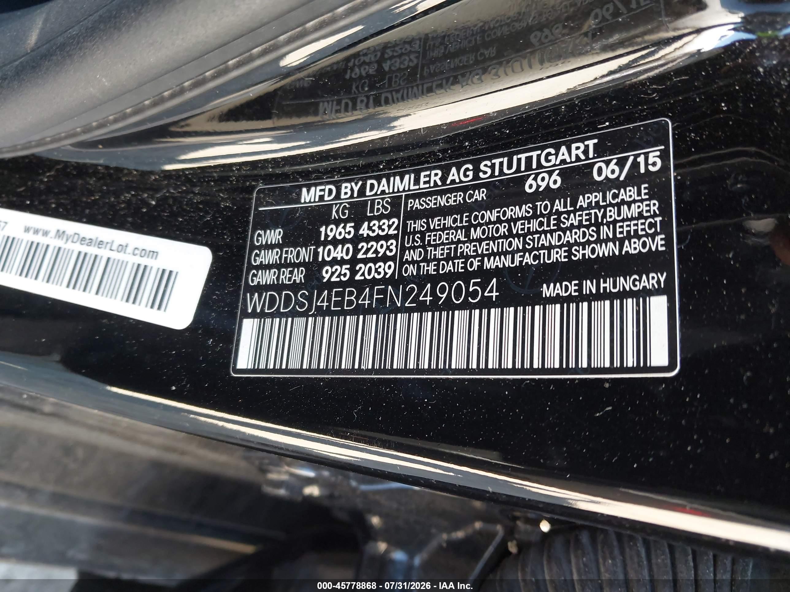 2015 Mercedes-benz Cla 250   Black vin: WDDSJ4EB4FN249054
