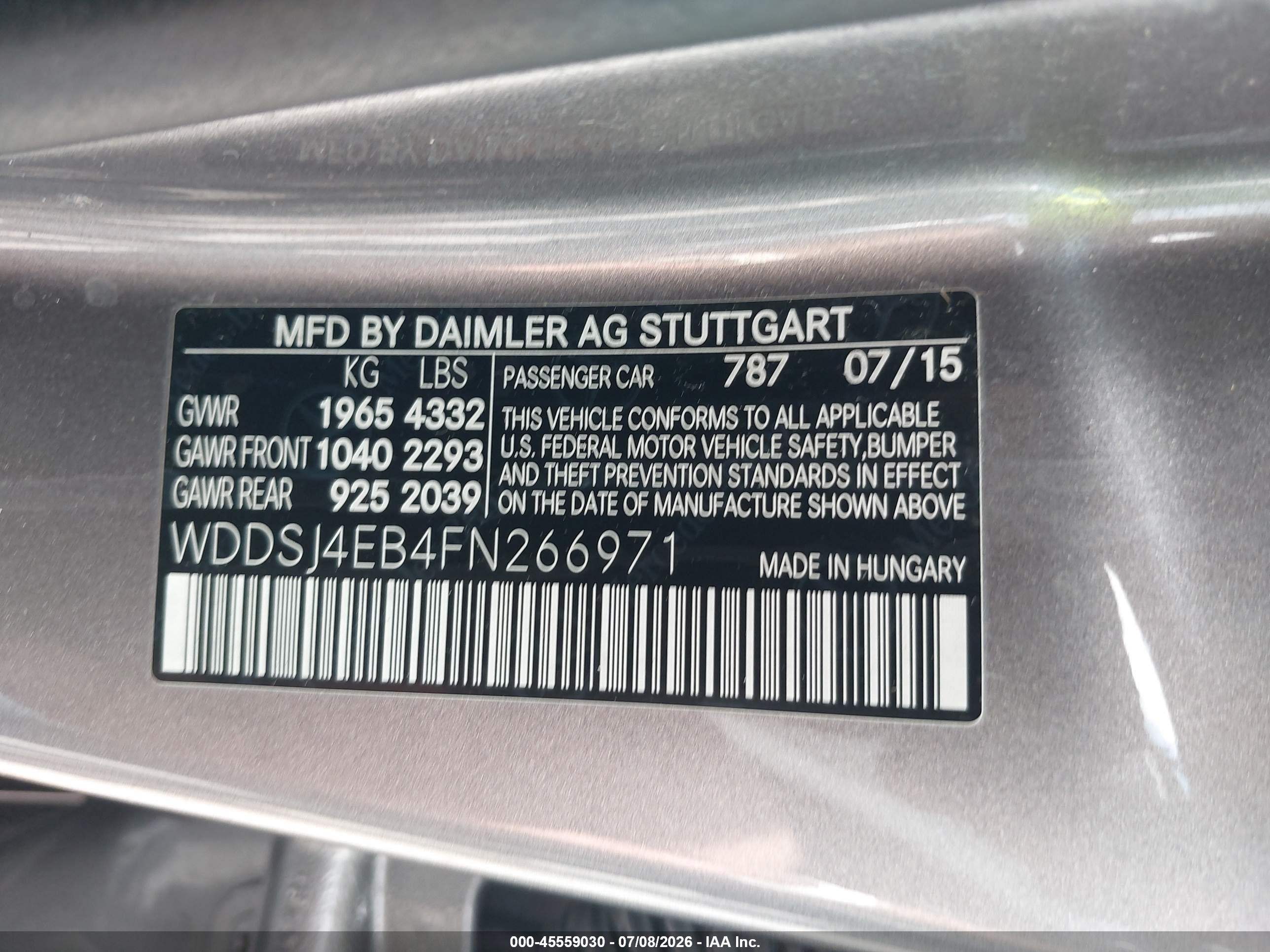 2015 Mercedes-benz Cla 250   Gray vin: WDDSJ4EB4FN266971
