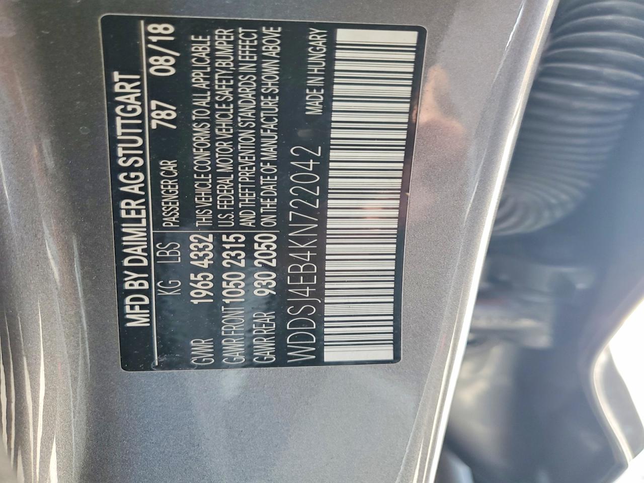2019 Mercedes-benz Cla 250 Charcoal vin: WDDSJ4EB4KN722042
