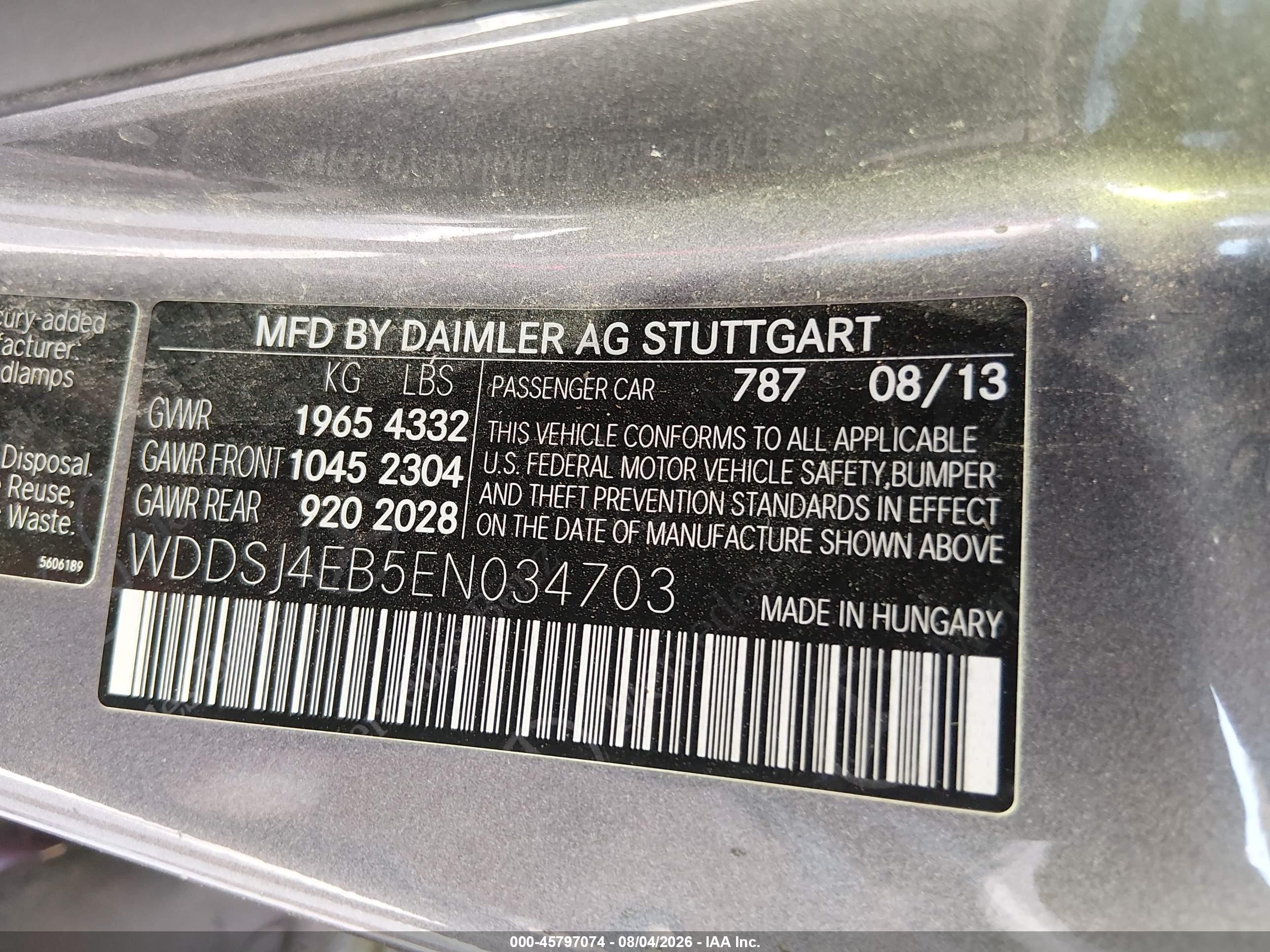 2014 Mercedes-benz Cla 250   Gray vin: WDDSJ4EB5EN034703