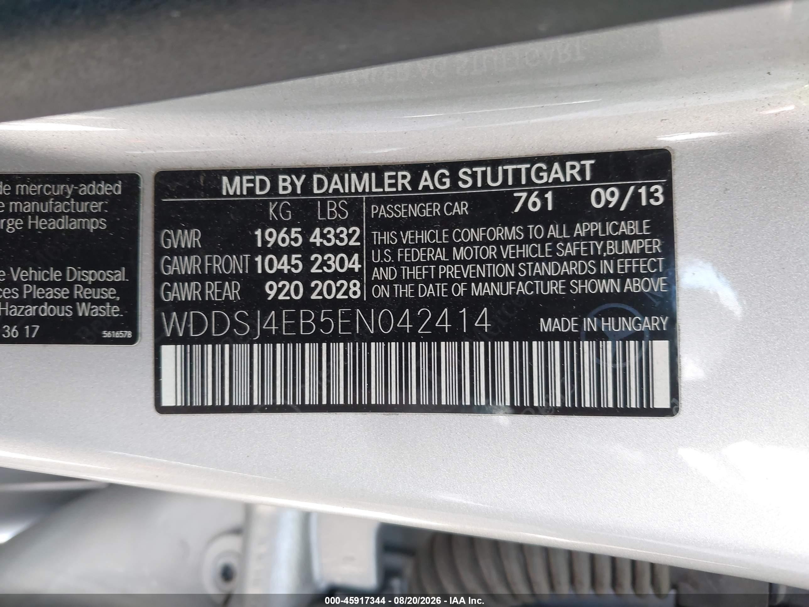 2014 Mercedes-benz Cla 250   Silver vin: WDDSJ4EB5EN042414