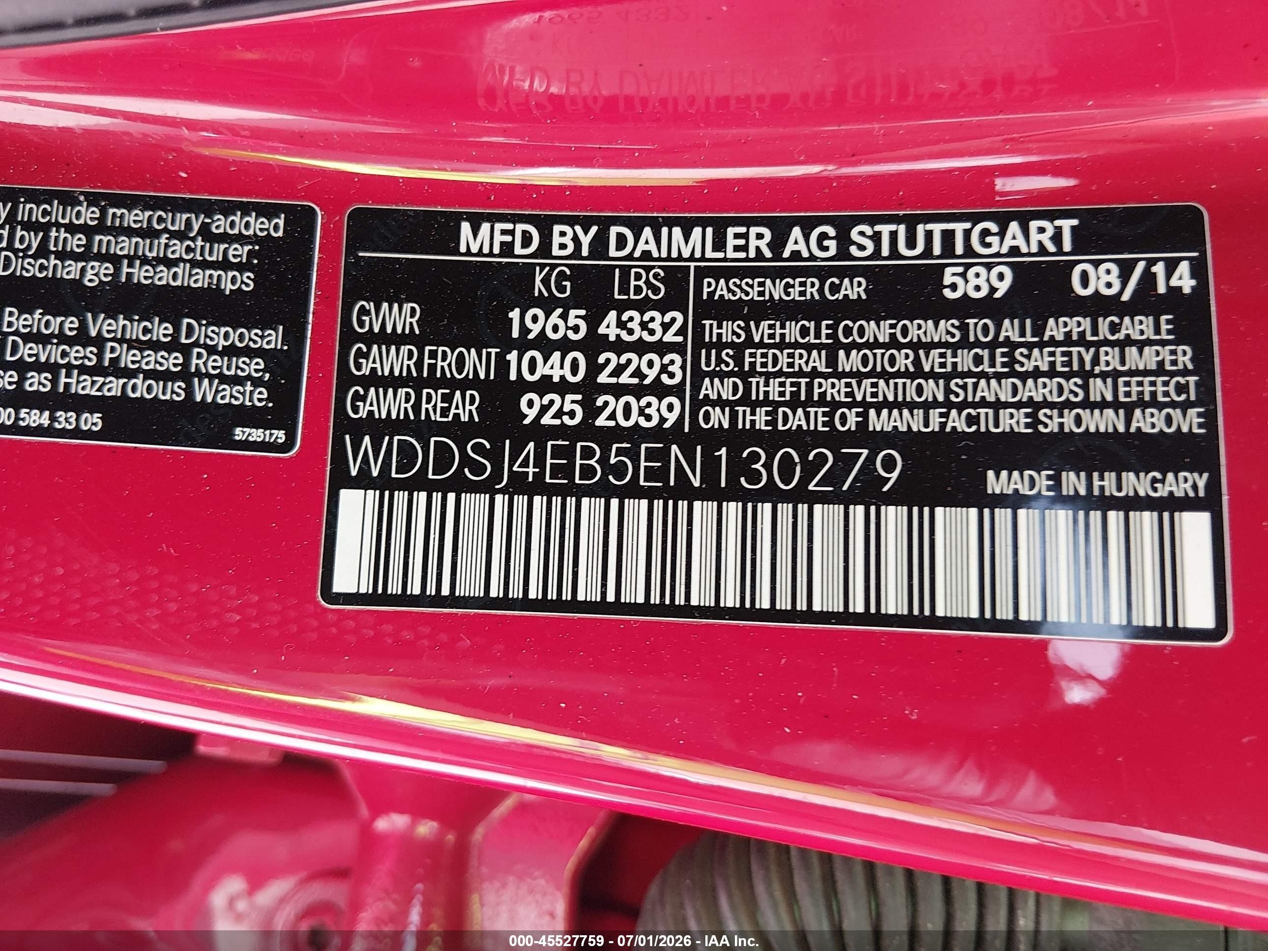 2014 Mercedes-benz Cla 250   Red vin: WDDSJ4EB5EN130279