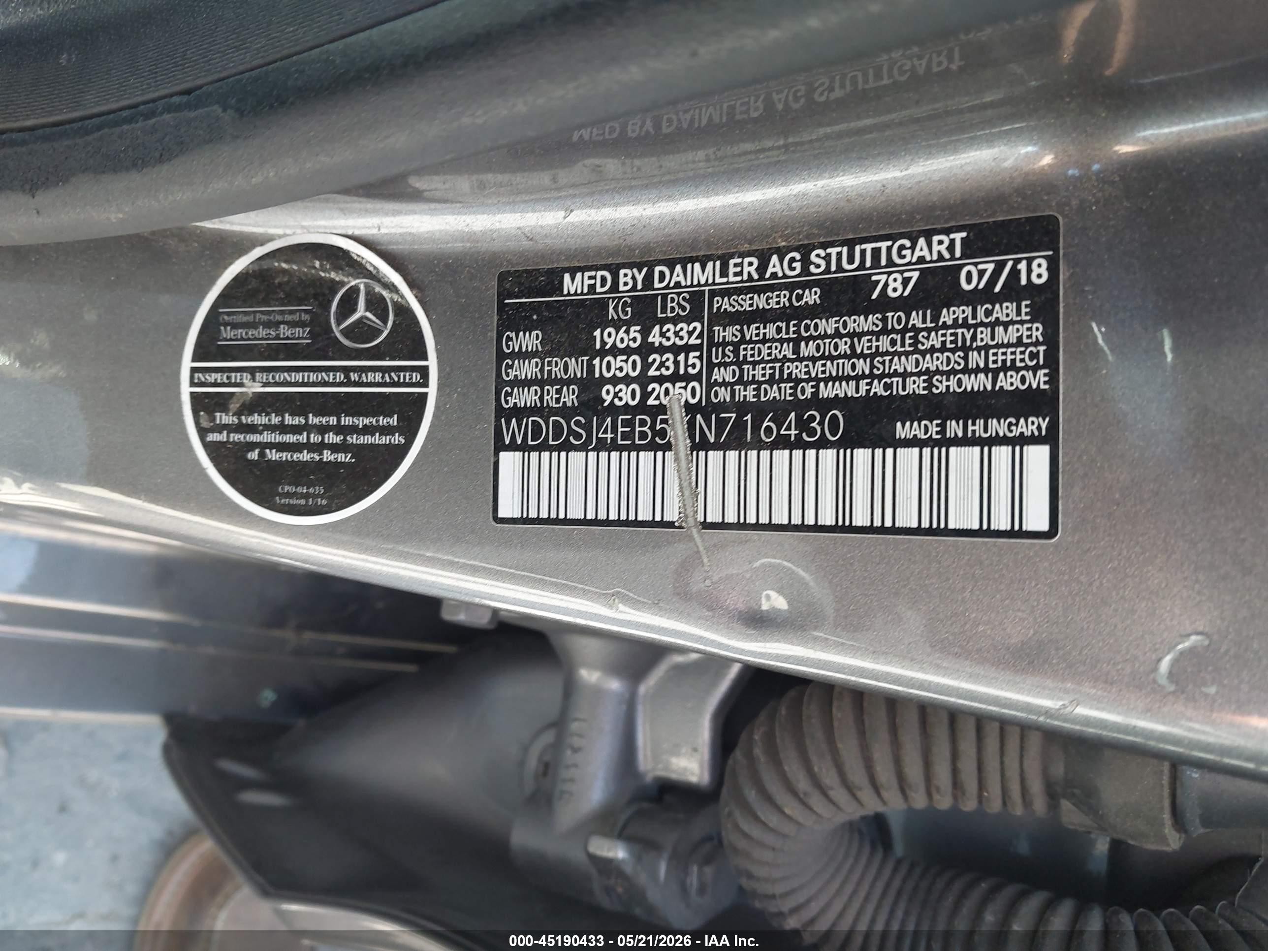 2019 Mercedes-benz Cla 250   Gray vin: WDDSJ4EB5KN716430
