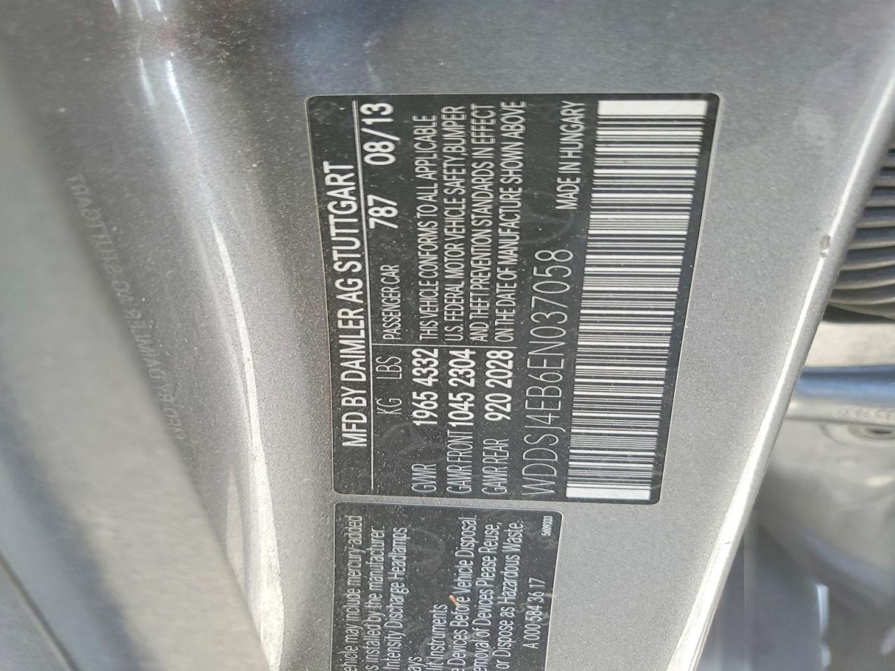 2014 Merz Cla 250 Gray vin: WDDSJ4EB6EN037058
