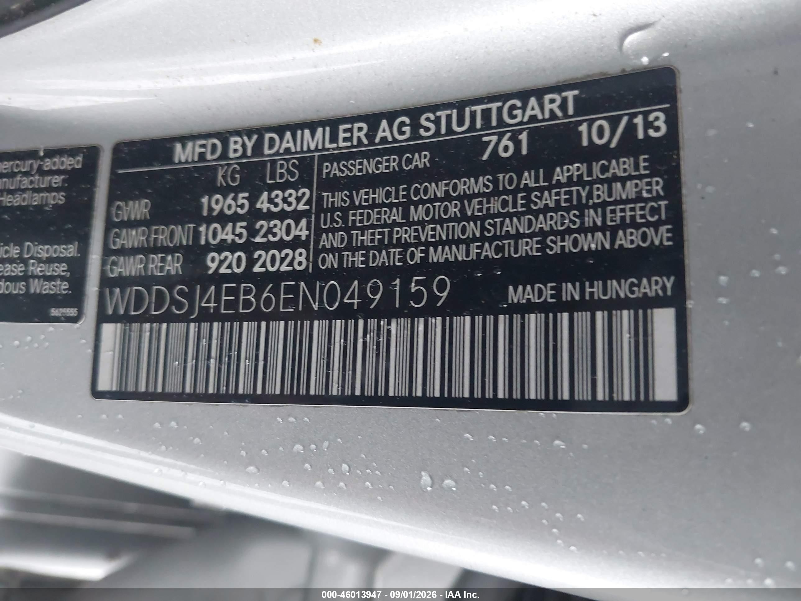 2014 Mercedes-benz Cla 250   Silver vin: WDDSJ4EB6EN049159