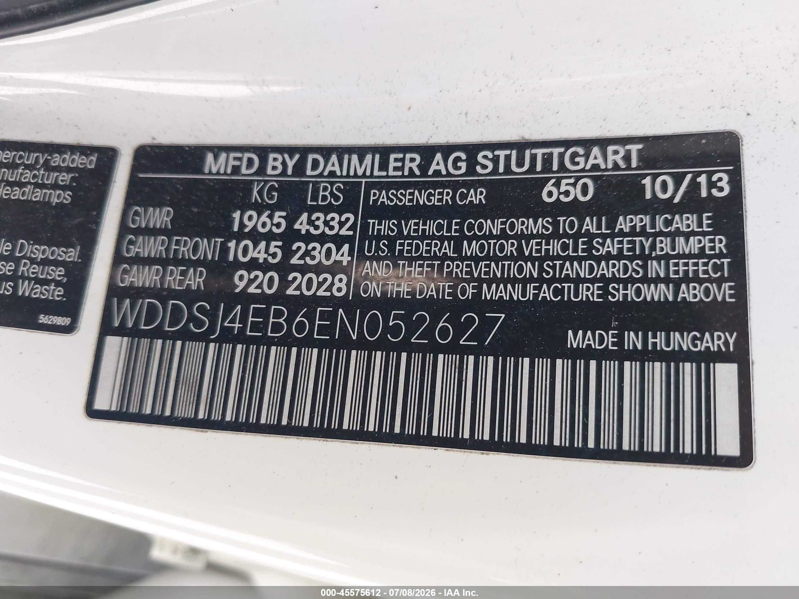 2014 Mercedes-benz Cla 250   White vin: WDDSJ4EB6EN052627