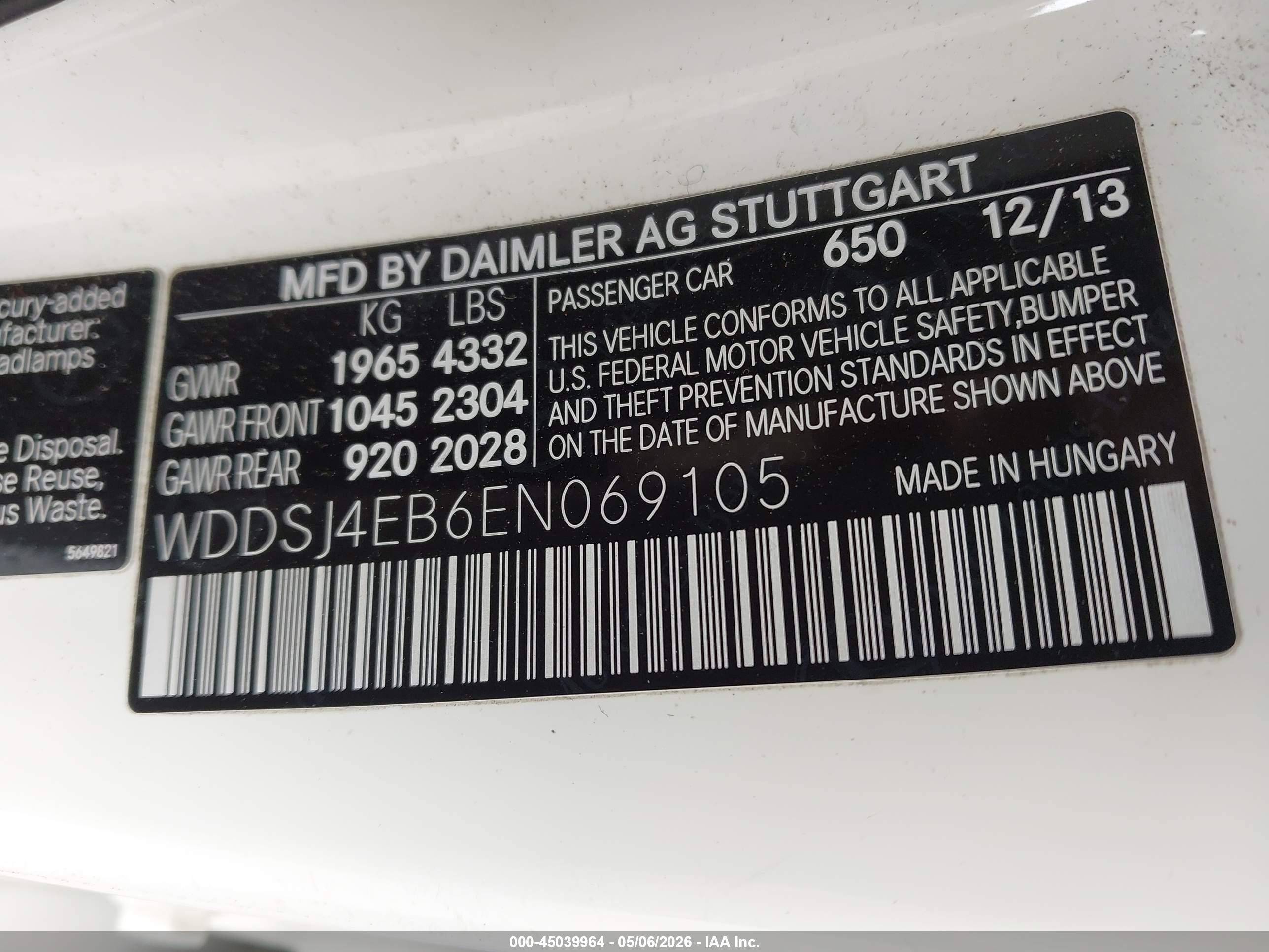 2014 Mercedes-benz Cla 250   Белый vin: WDDSJ4EB6EN069105