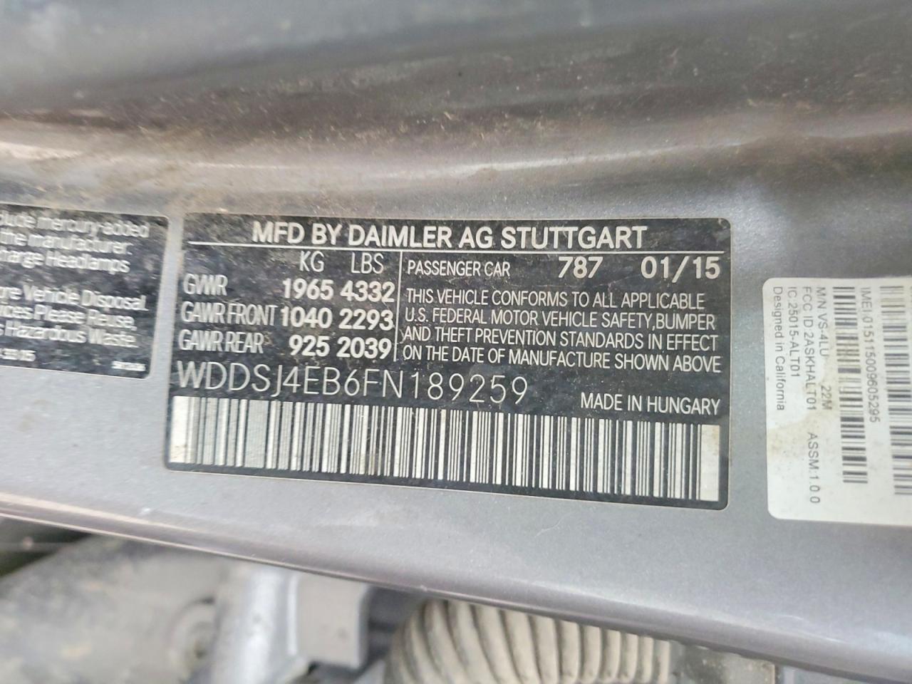 2015 Mercedes-benz Cla 250 Gray vin: WDDSJ4EB6FN189259