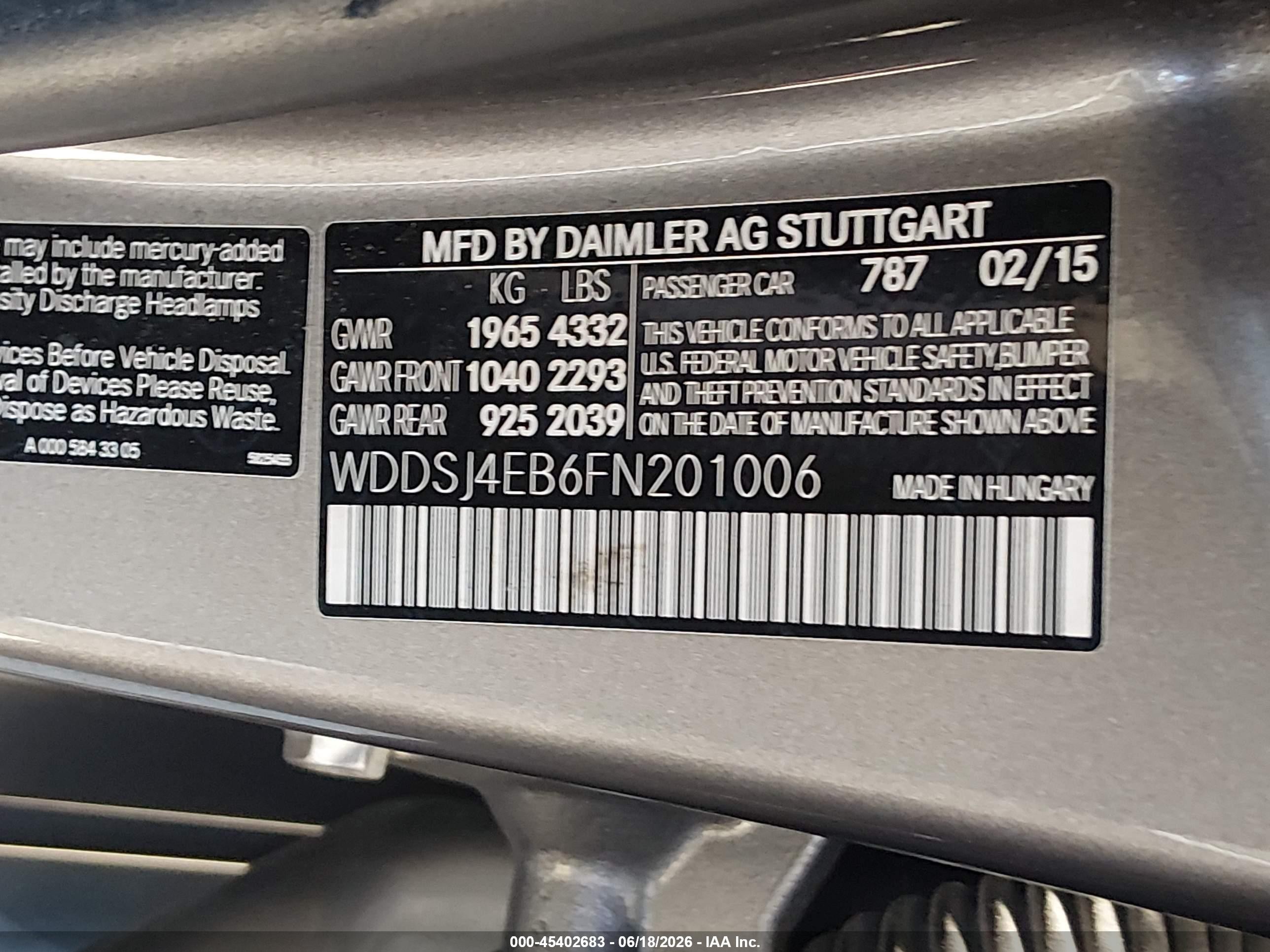 2015 Mercedes-benz Cla 250   Gray vin: WDDSJ4EB6FN201006