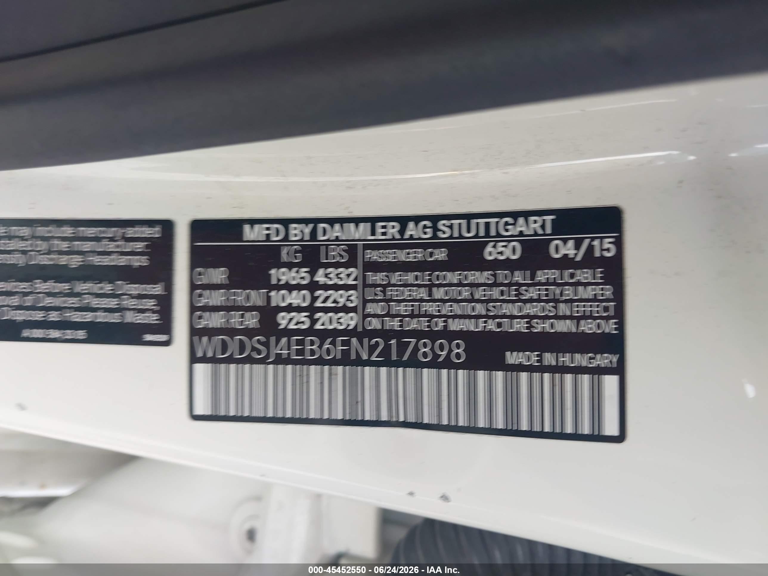 2015 Mercedes-benz Cla 250   White vin: WDDSJ4EB6FN217898