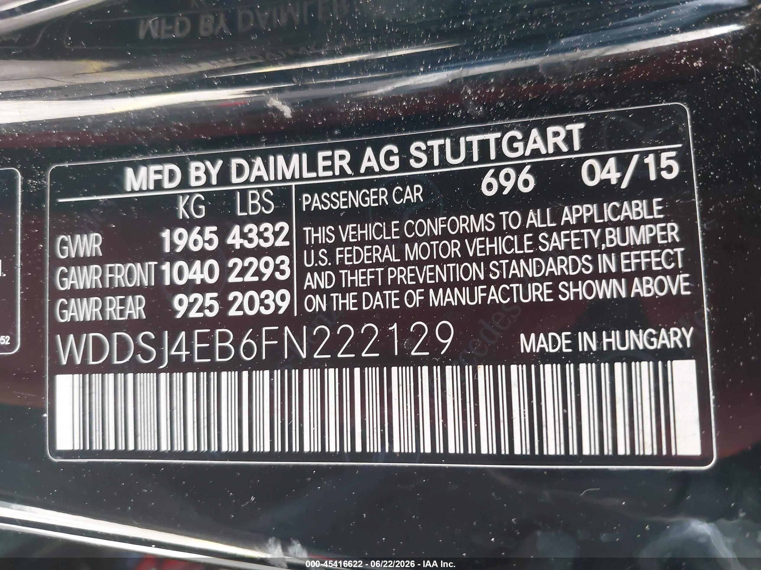 2015 Mercedes-benz Cla 250   Черный vin: WDDSJ4EB6FN222129