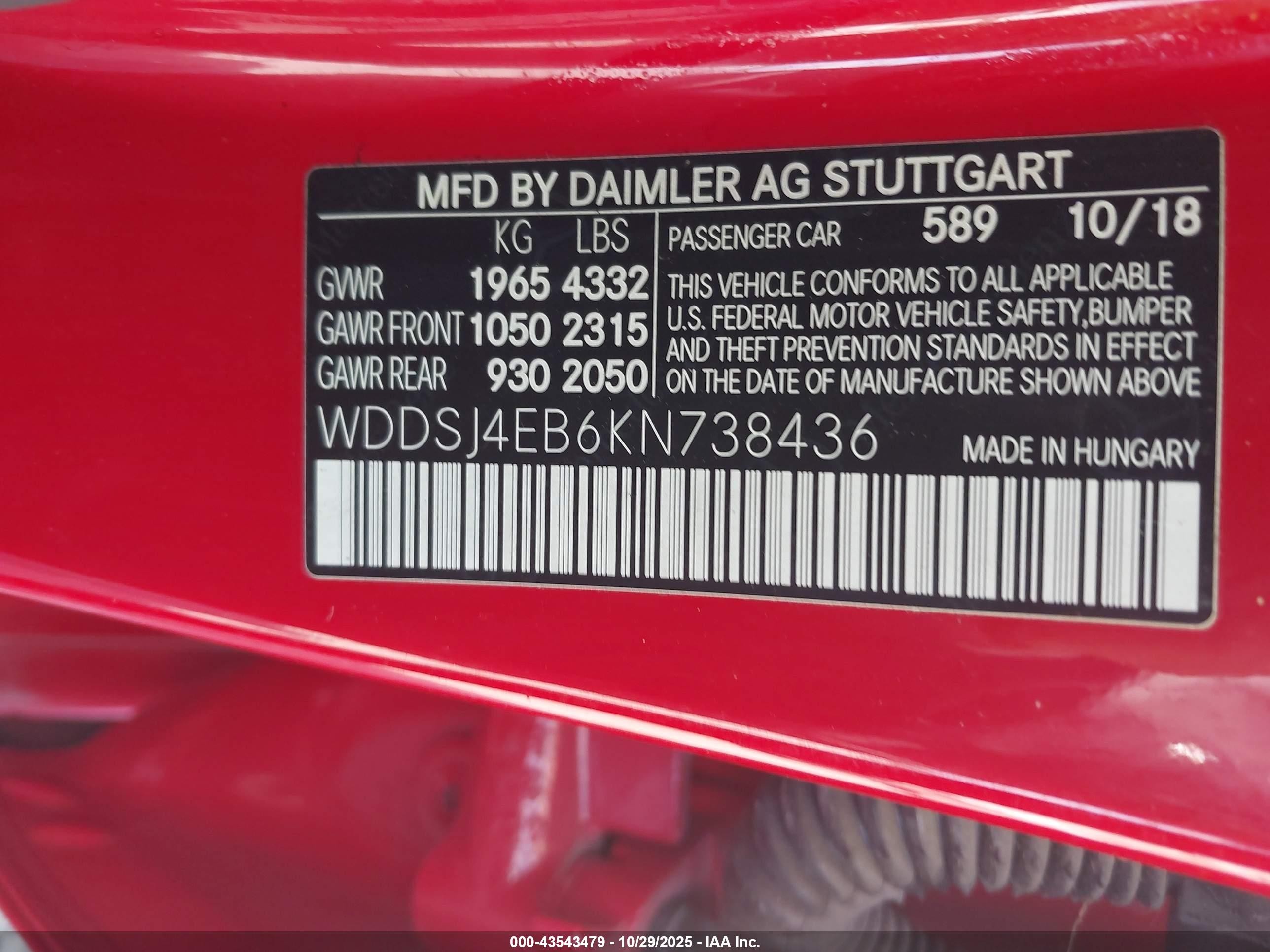 2019 Mercedes-benz Cla 250   Red vin: WDDSJ4EB6KN738436