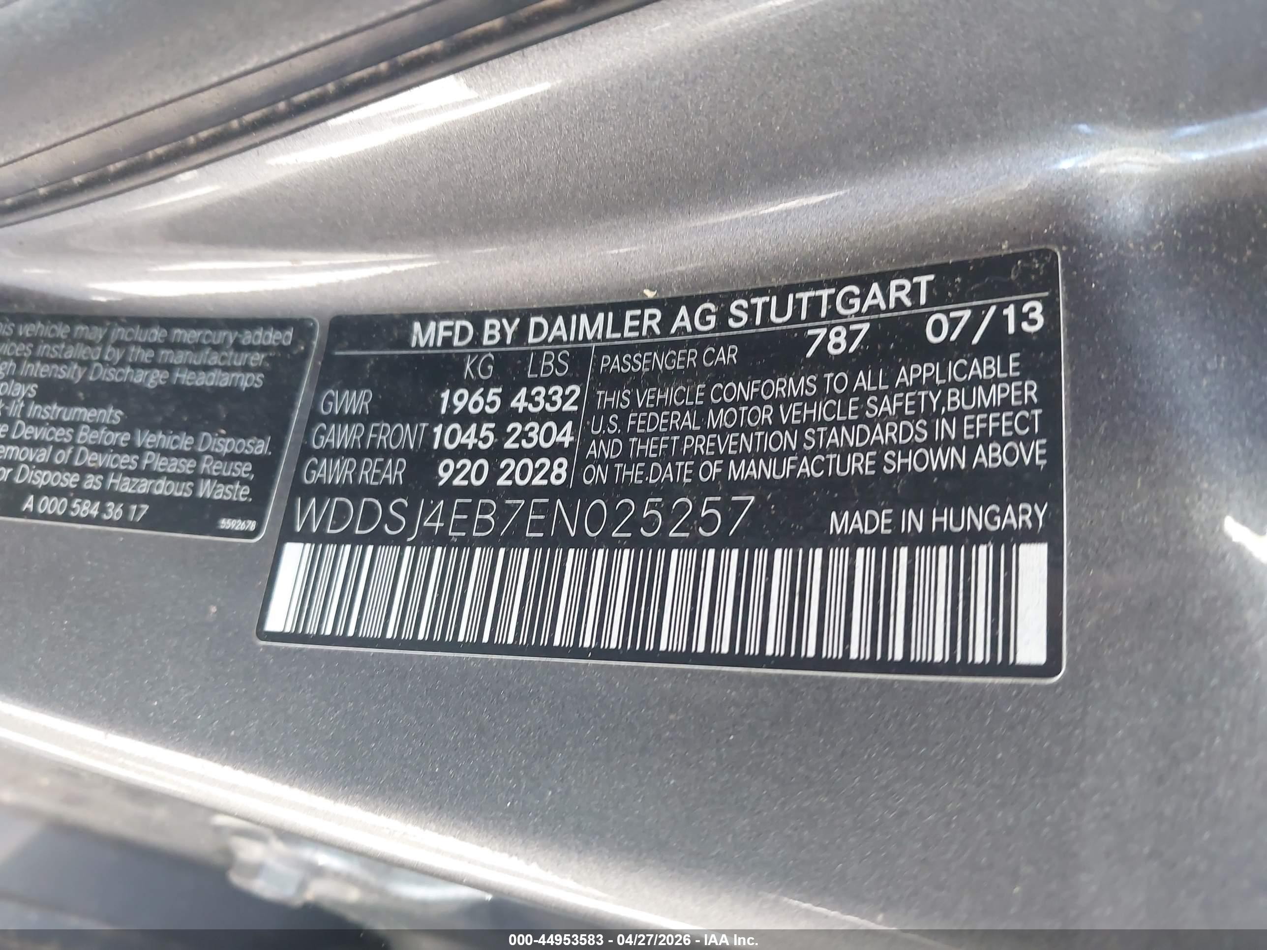 2014 Mercedes-benz Cla 250   Gray vin: WDDSJ4EB7EN025257