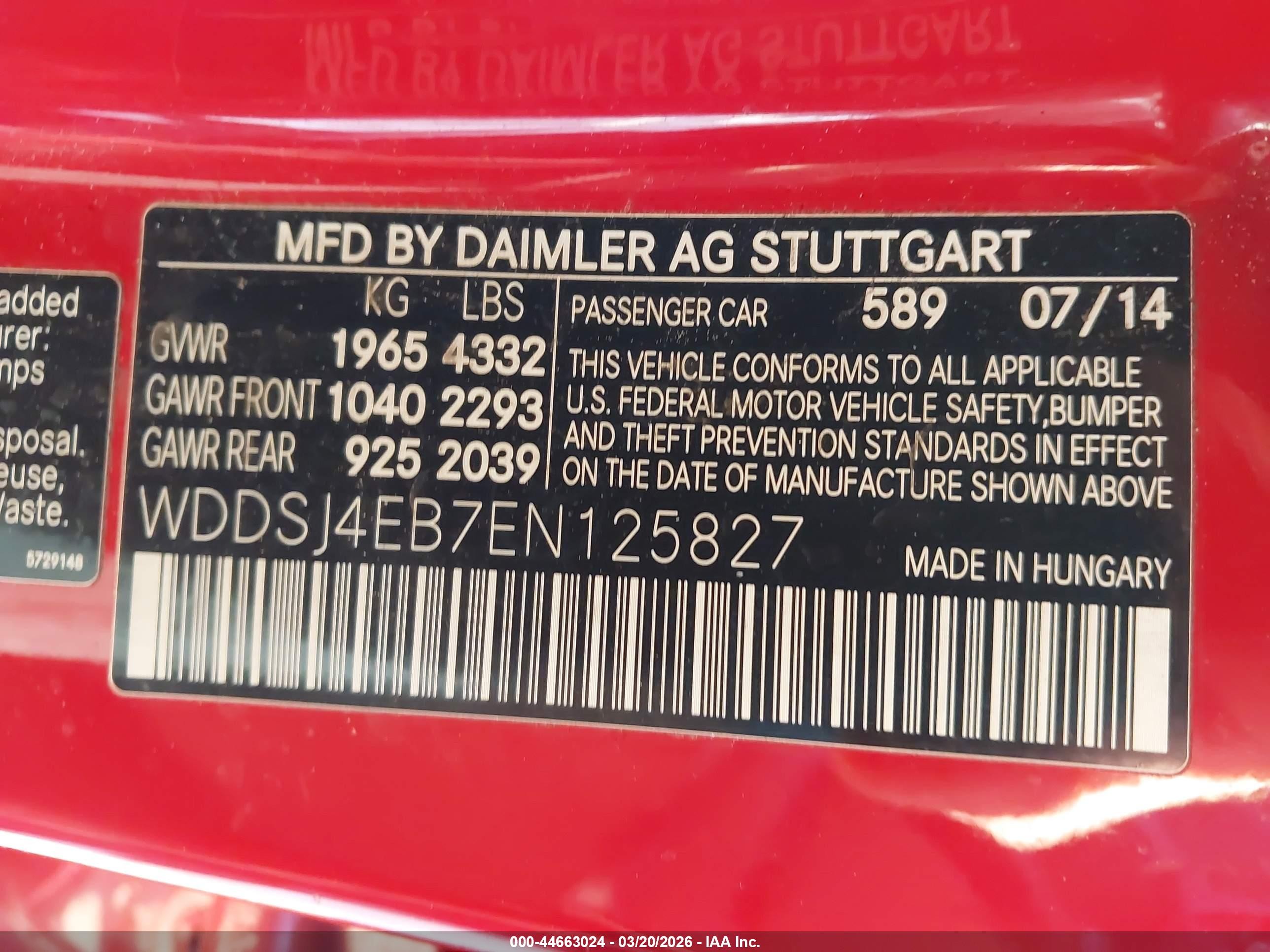 2014 Mercedes-benz Cla 250   Red vin: WDDSJ4EB7EN125827