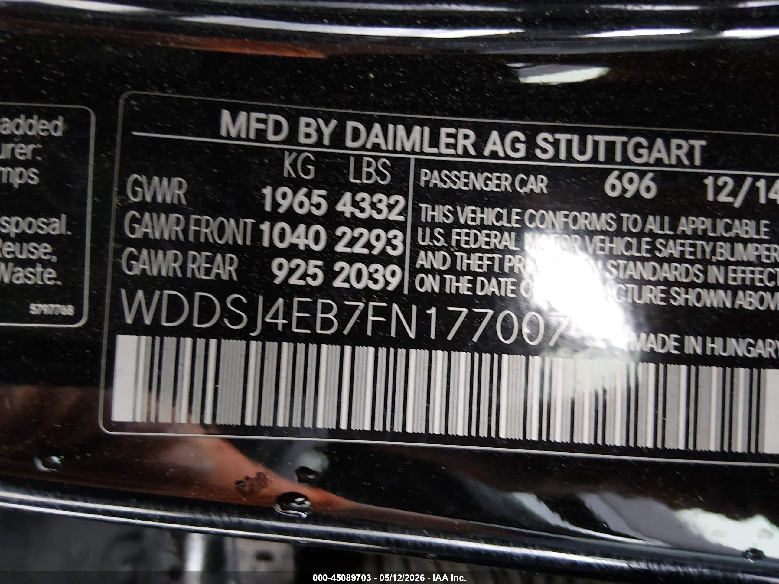 2015 Mercedes-benz Cla 250   Black vin: WDDSJ4EB7FN177007