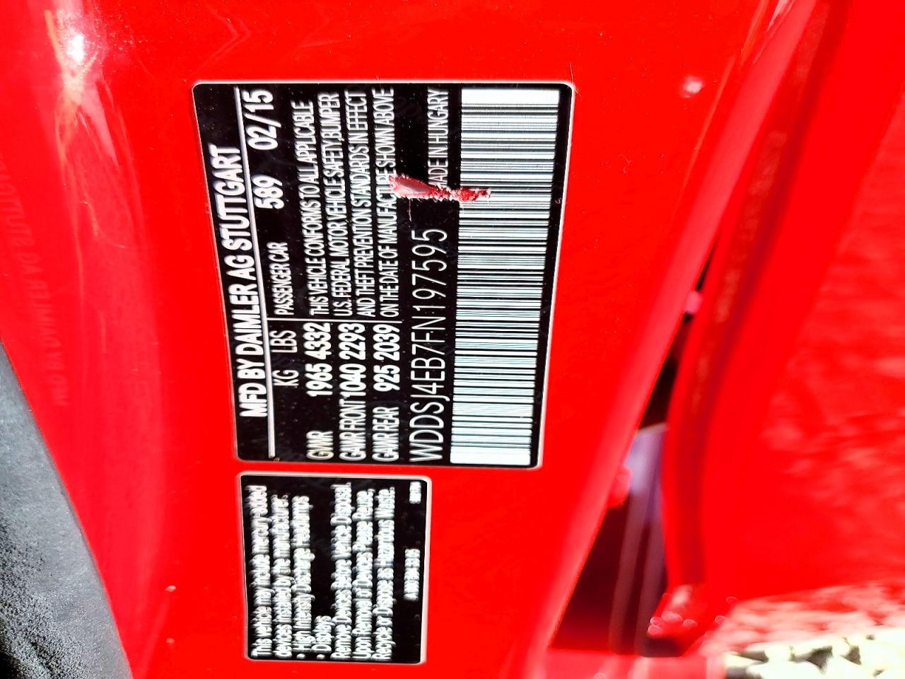 2015 Mercedes-benz Cla 250 Red vin: WDDSJ4EB7FN197595