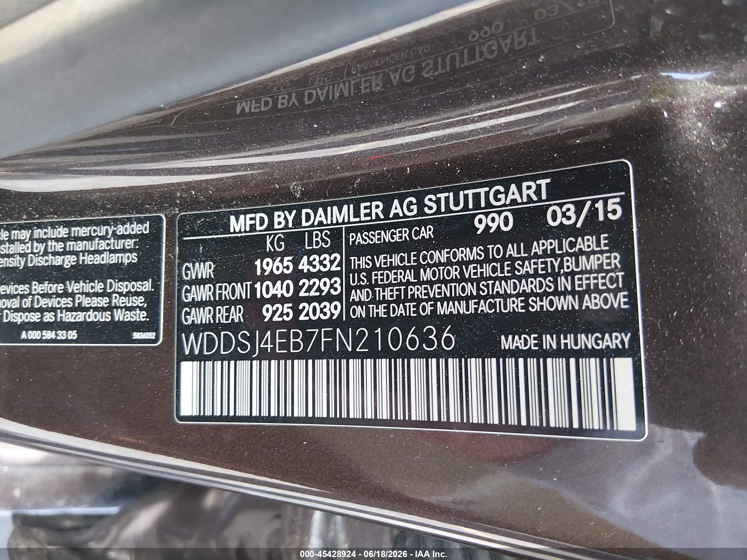 2015 Mercedes-benz Cla 250   Brown vin: WDDSJ4EB7FN210636
