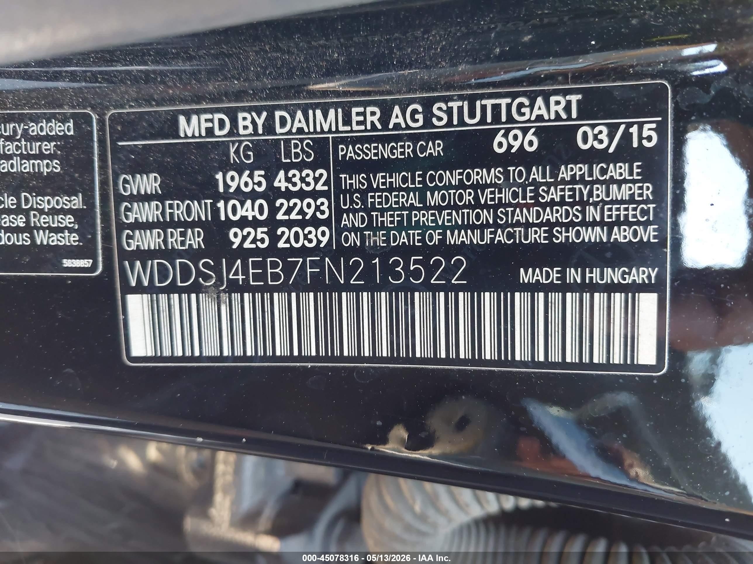 2015 Mercedes-benz Cla 250   Black vin: WDDSJ4EB7FN213522