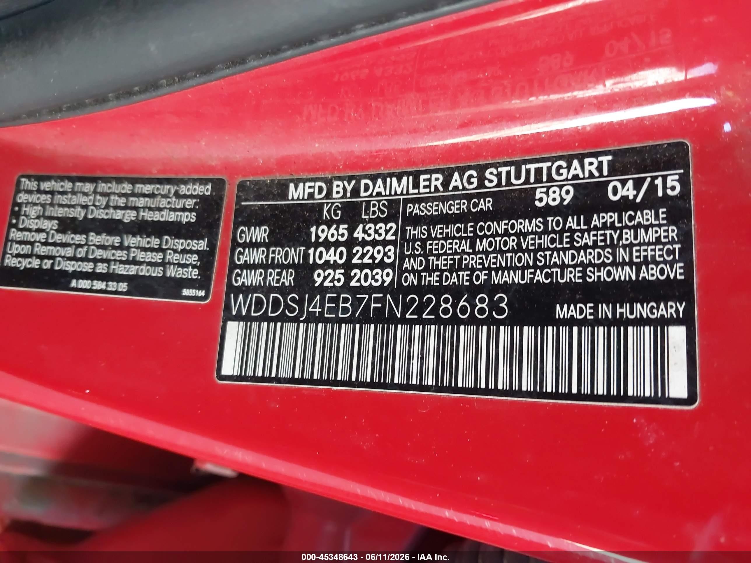 2015 Mercedes-benz Cla 250   Red vin: WDDSJ4EB7FN228683