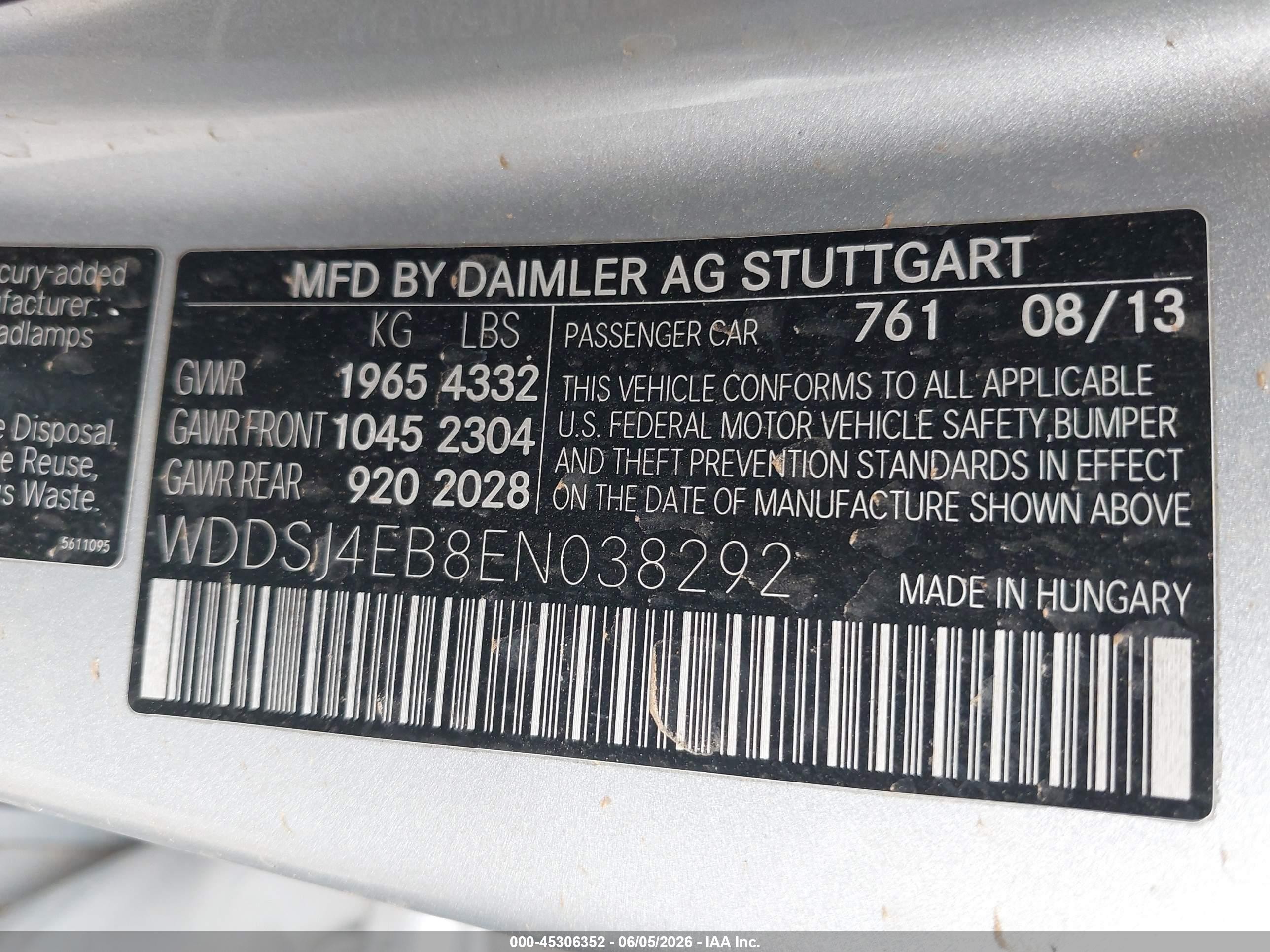 2014 Mercedes-benz Cla 250   Silver vin: WDDSJ4EB8EN038292