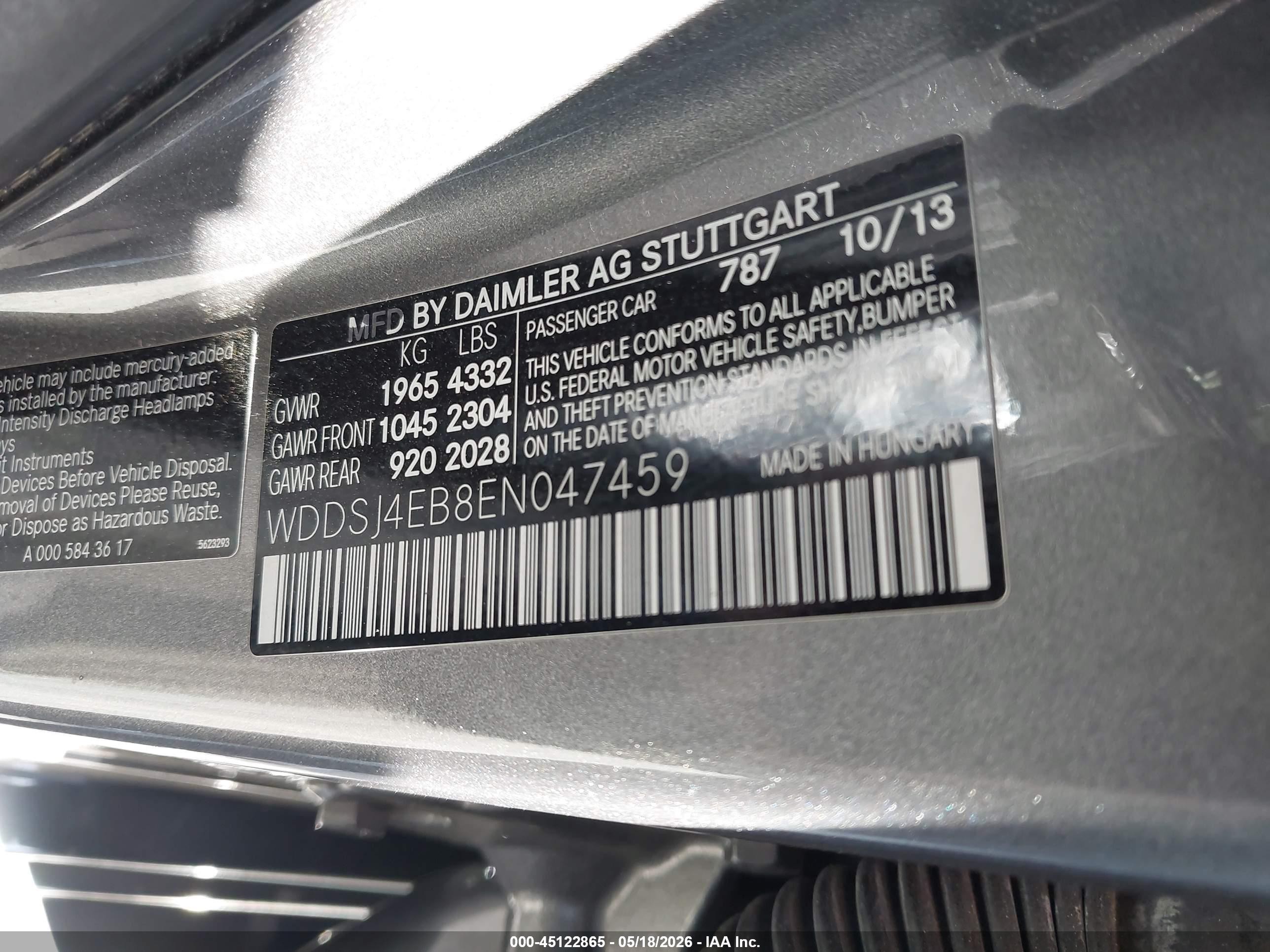 2014 Mercedes-benz Cla 250   Gray vin: WDDSJ4EB8EN047459