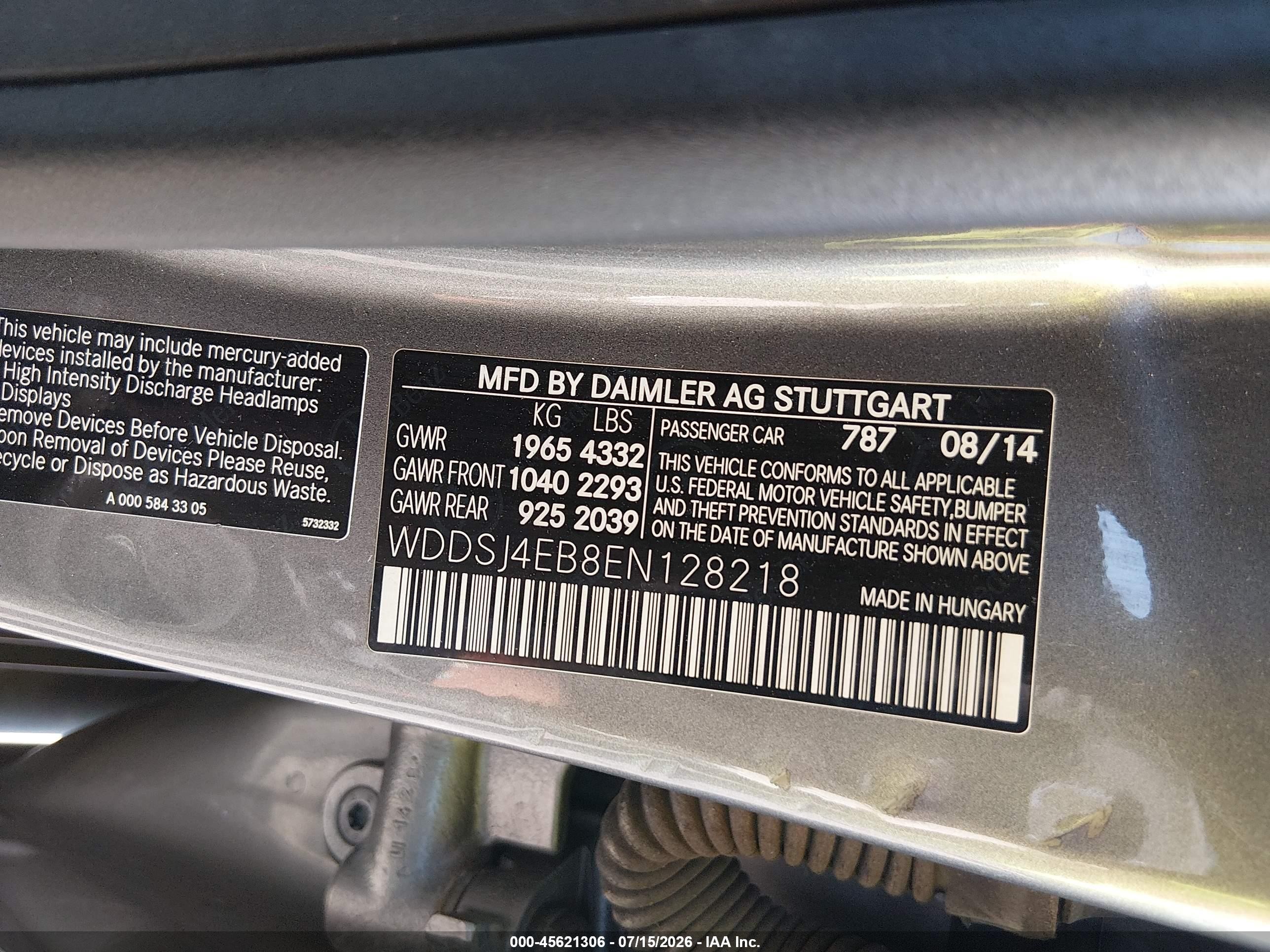 2014 Mercedes-benz Cla 250   Gray vin: WDDSJ4EB8EN128218